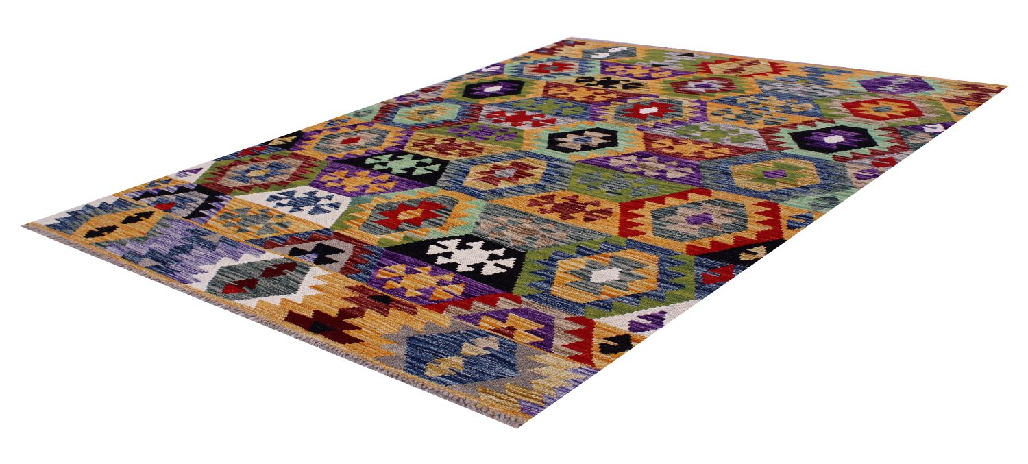 Kleurrijk Tapijt Laagpolig Handgeweven Wollen Vloerkleed - Omid Afghan Kelim 175x127