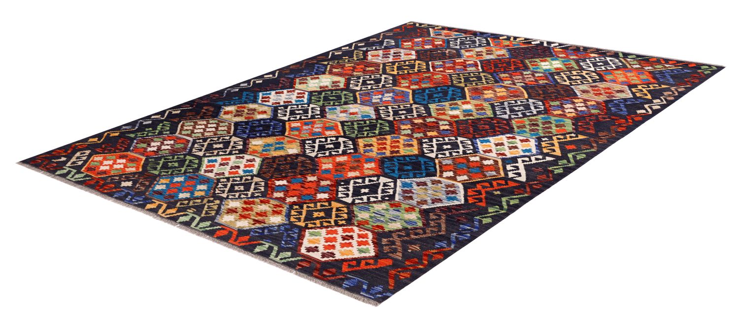 Kleurrijk Tapijt Laagpolig Handgeweven Wollen Vloerkleed - Omid Afghan Kelim 234x181