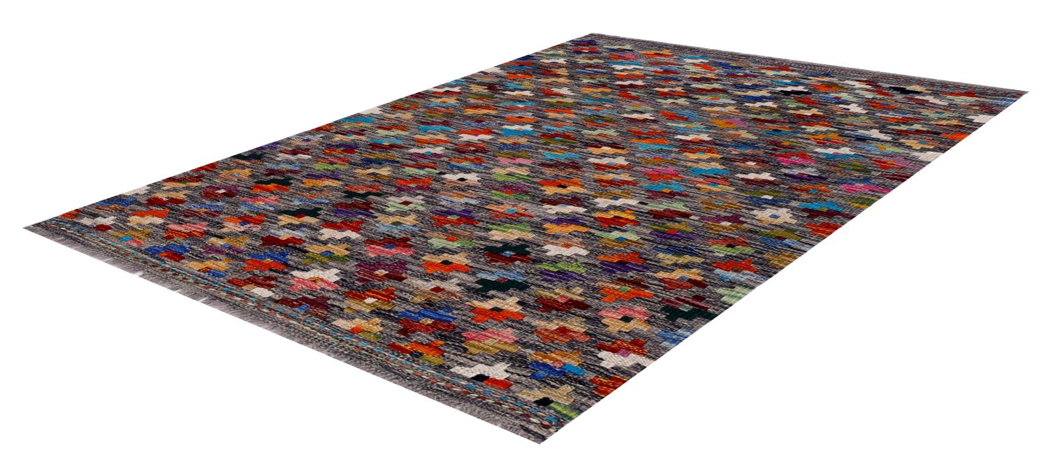 Kleurrijk Tapijt Laagpolig Handgeweven Wollen Vloerkleed - Omid Afghan Kelim 122x87