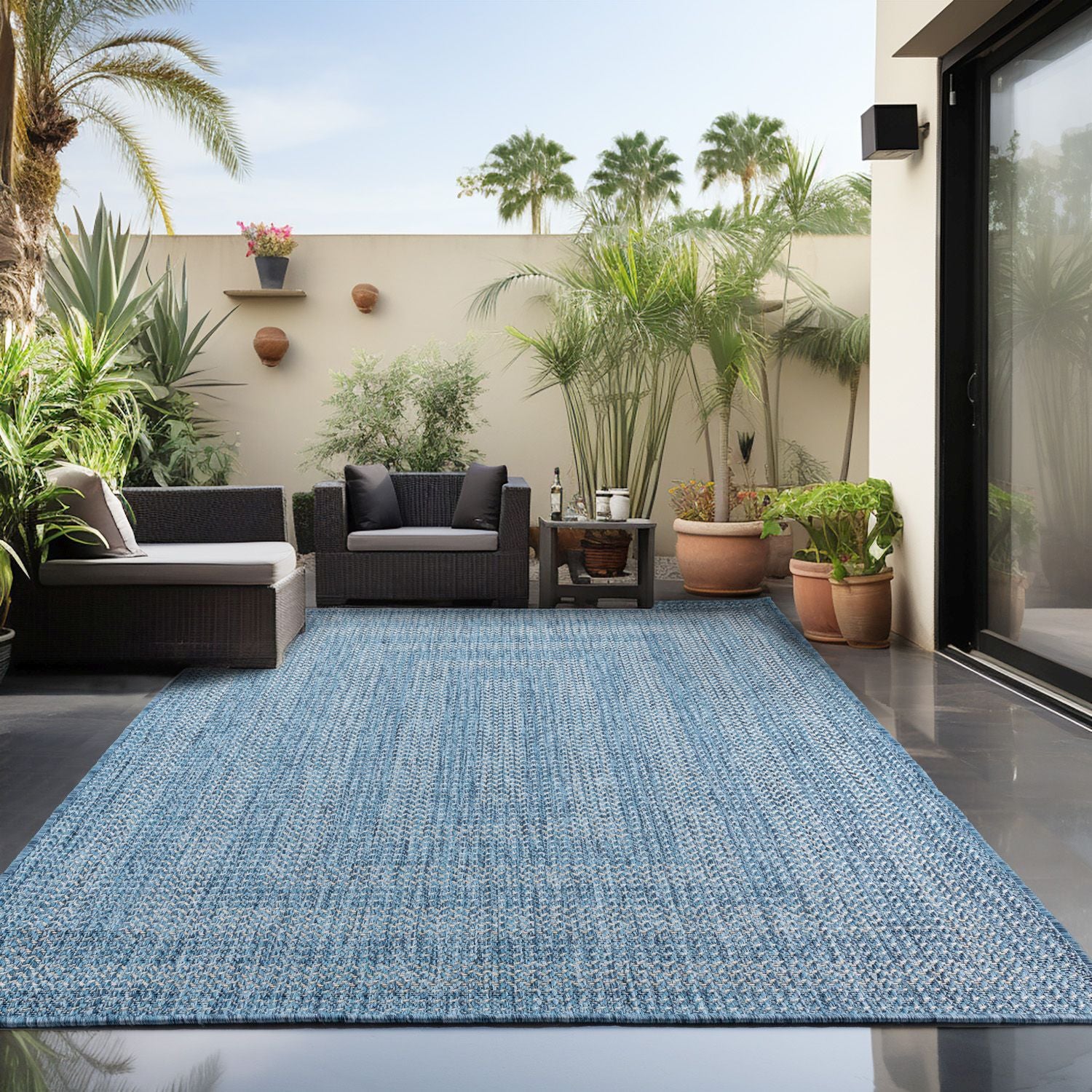 Blauw Tapijt Laagpolig Vloerkleed Omid All-Season Solids