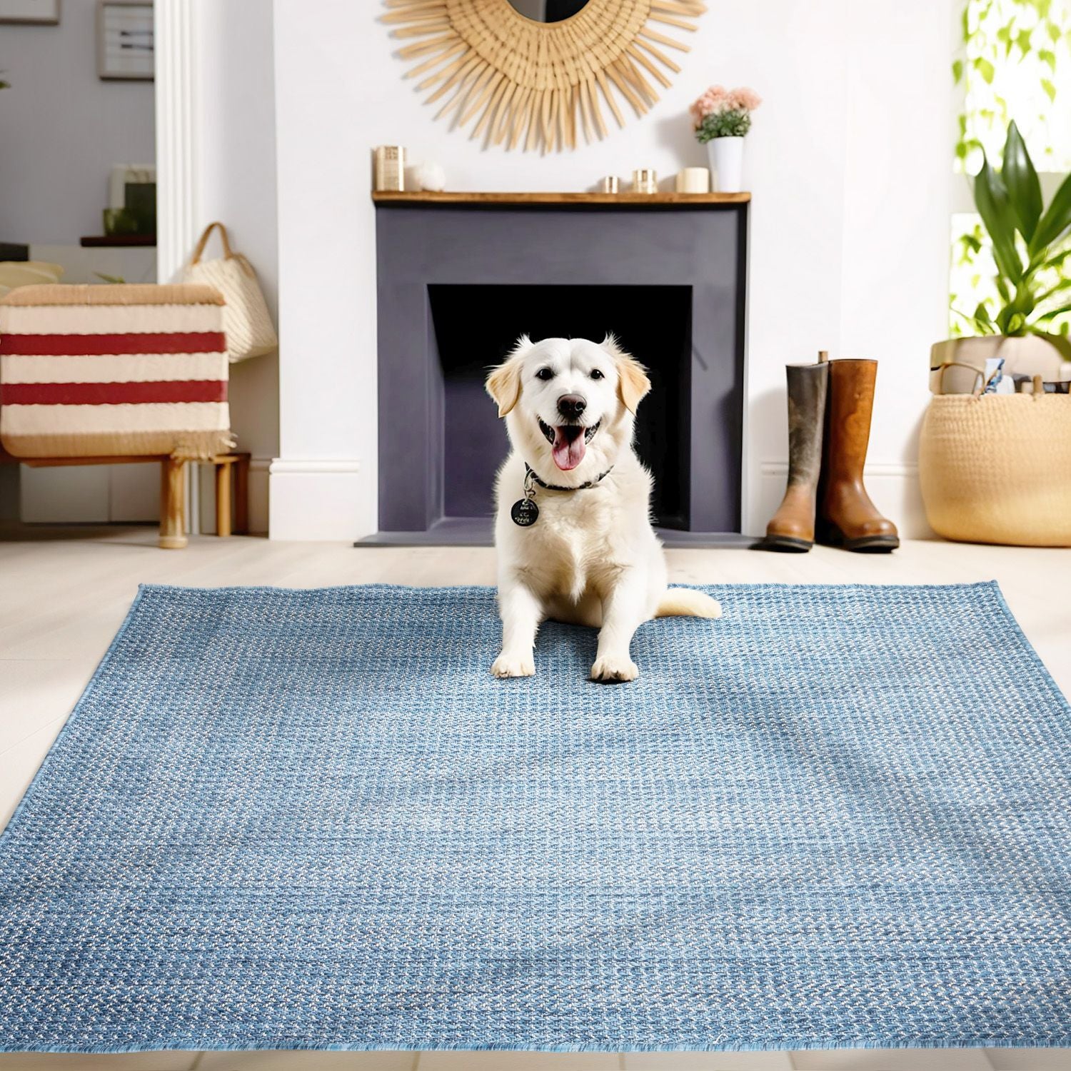 Blauw Tapijt Laagpolig Vloerkleed Omid All-Season Solids