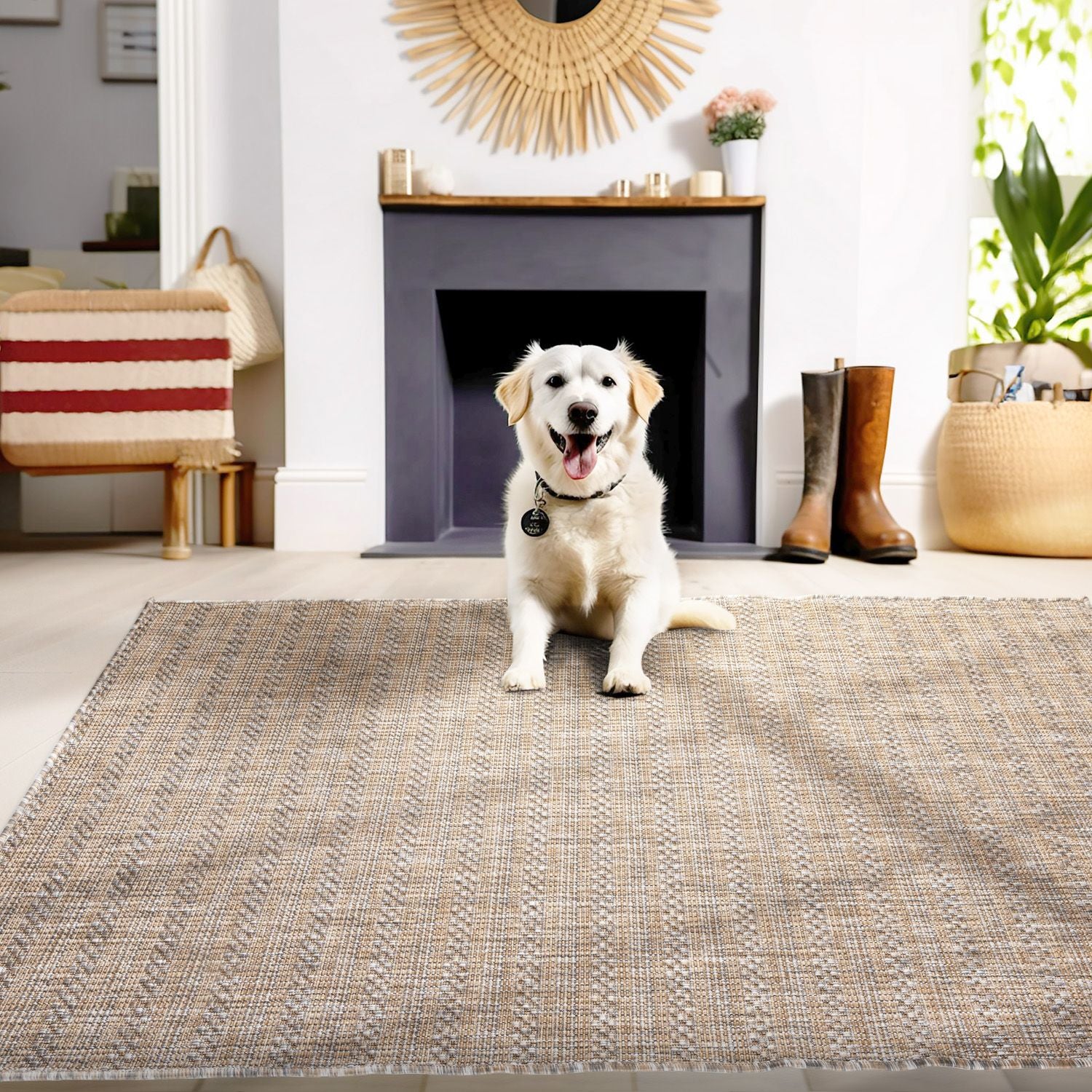 Beige Tapijt Laagpolig Vloerkleed Omid All-Season Solids