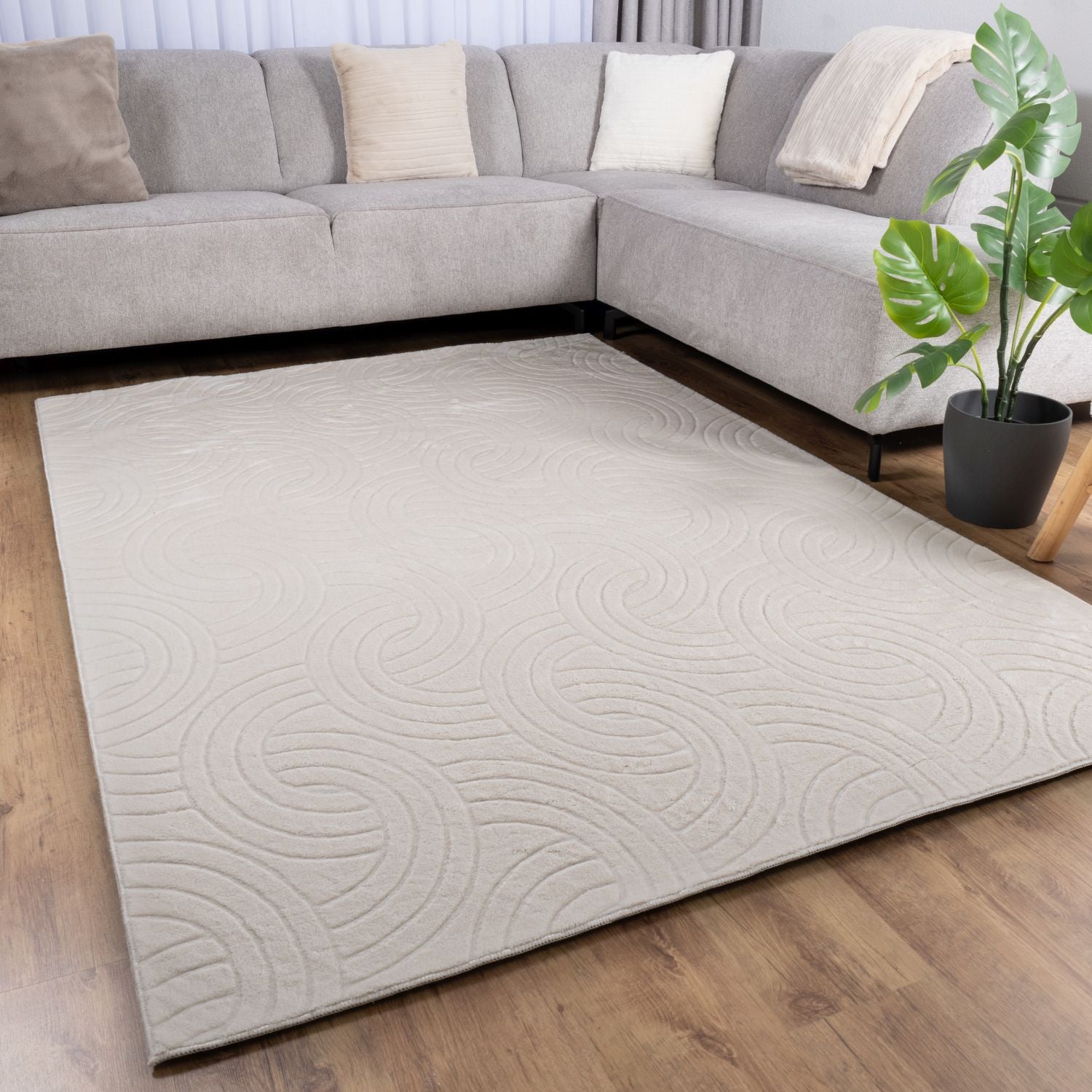 Crème Tapijt Wasbaar Laagpolig Vloerkleed met Anti Slip Omid Japandi Stijl Wasbaar op 30° - Omid Carpets