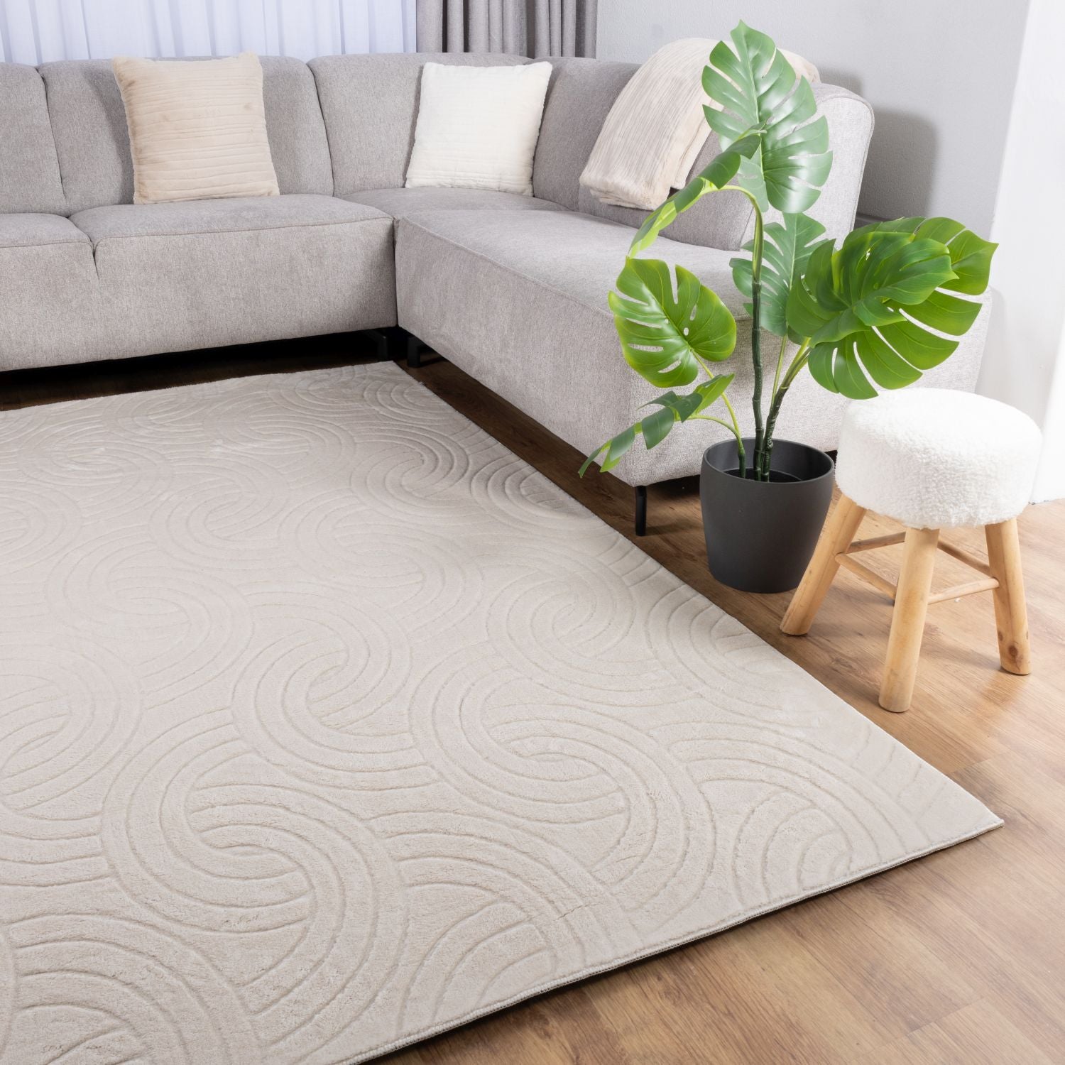 Crème Tapijt Wasbaar Laagpolig Vloerkleed met Anti Slip Omid Japandi Stijl Wasbaar op 30° - Omid Carpets