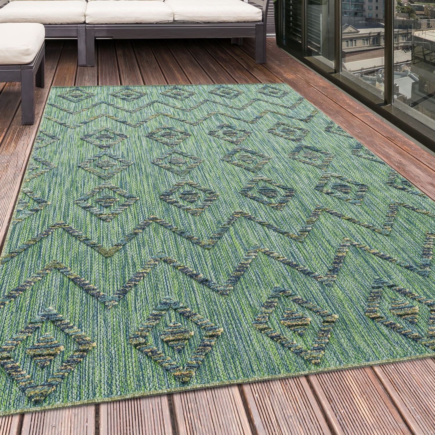 Groen Tapijt Laagpolig Vloerkleed Omid Pattern Paradise