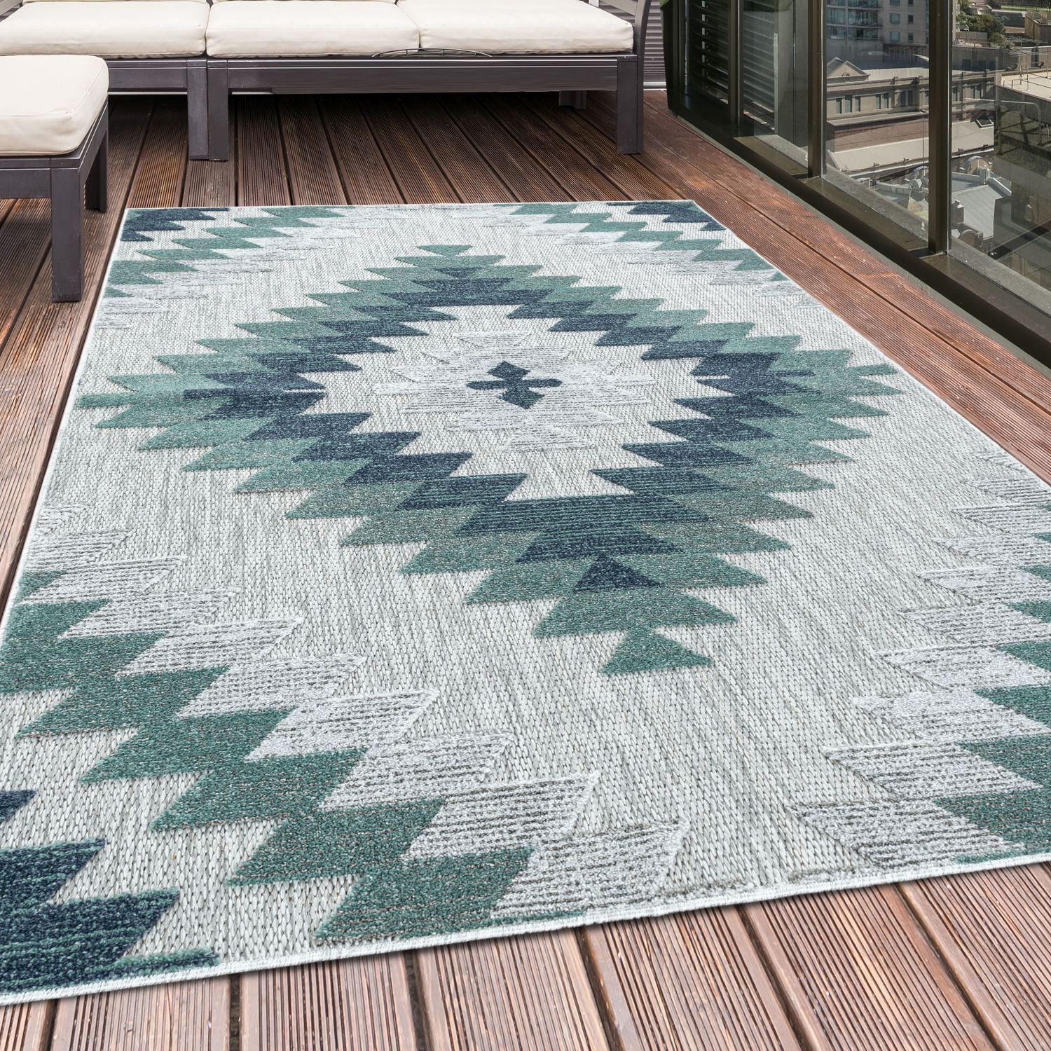 Blauw Tapijt Laagpolig Vloerkleed Omid Pattern Paradise