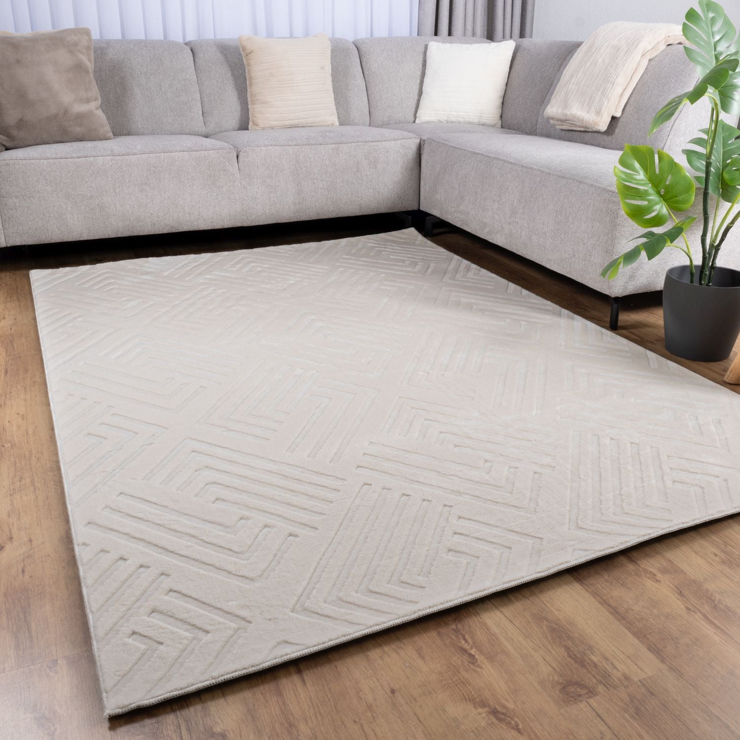 Crème Tapijt Wasbaar Laagpolig Vloerkleed met Anti Slip Omid Japandi Stijl Wasbaar op 30° - Omid Carpets