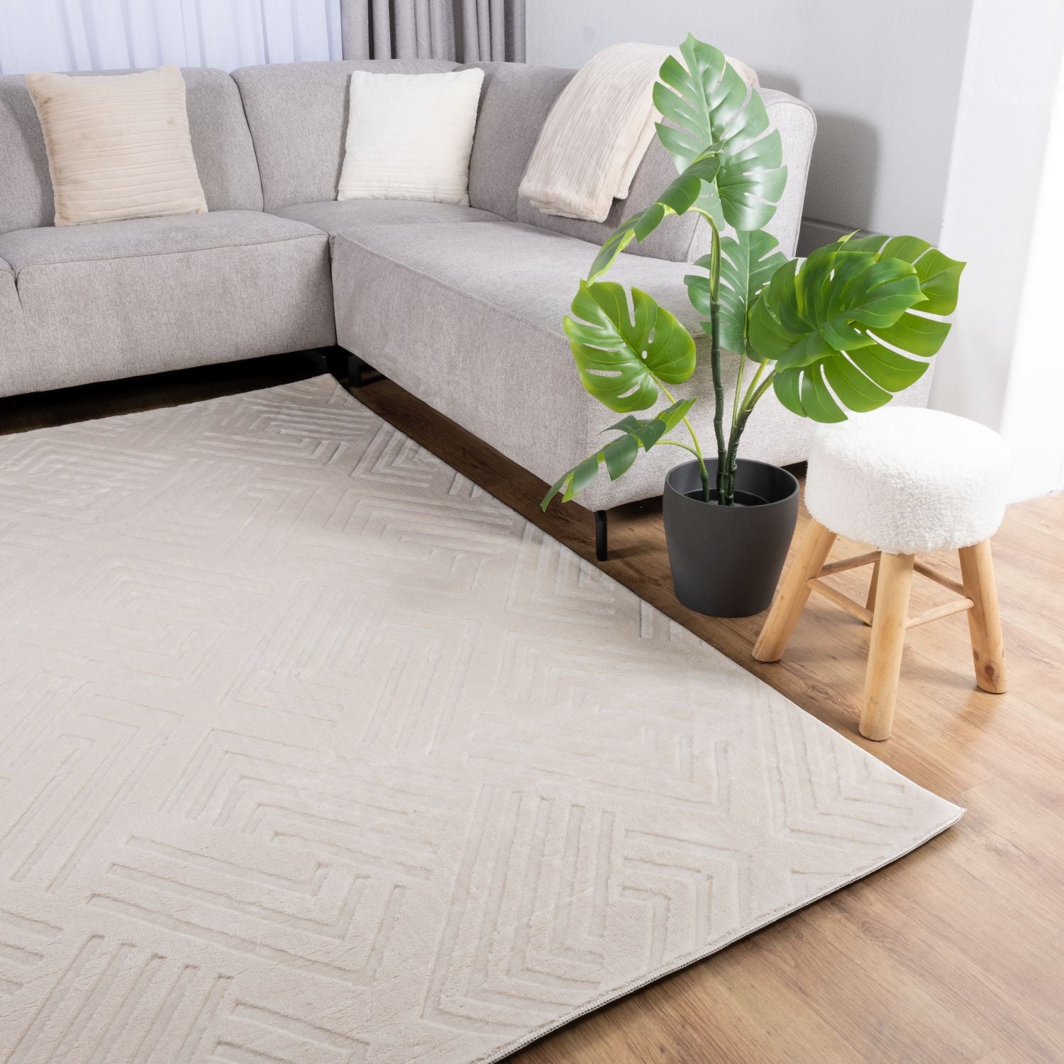 Crème Tapijt Wasbaar Laagpolig Vloerkleed met Anti Slip Omid Japandi Stijl Wasbaar op 30° - Omid Carpets