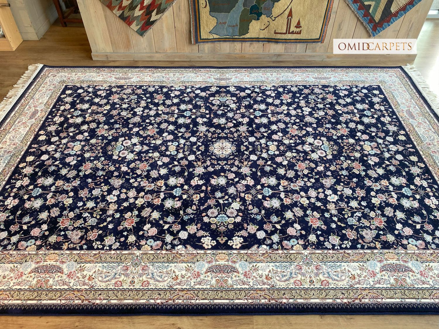 قالین 1200 شانه * Blauw Tapijt Laagpolig Klassiek Vloerkleed - Omid Premium Classic Hand Look - 3 Miljoen punten/m²