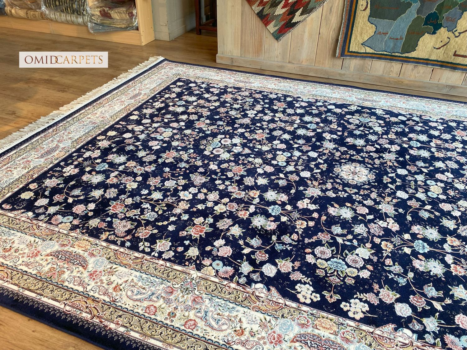 قالین 1200 شانه * Blauw Tapijt Laagpolig Klassiek Vloerkleed - Omid Premium Classic Hand Look - 3 Miljoen punten/m²