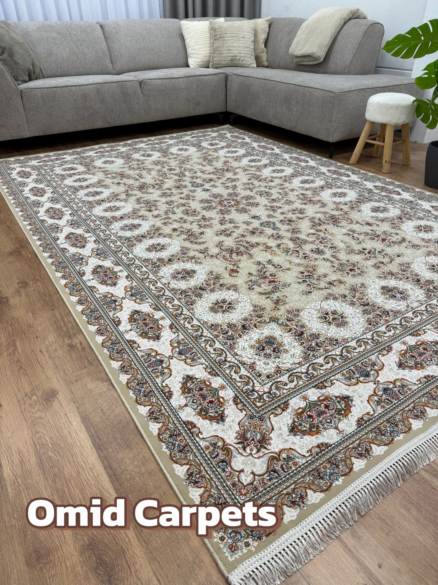 قالین 1500 شانه * Beige Tapijt Laagpolig Klassiek Vloerkleed - Omid Premium Classic Hand Look - 4,5 Miljoen punten/m²