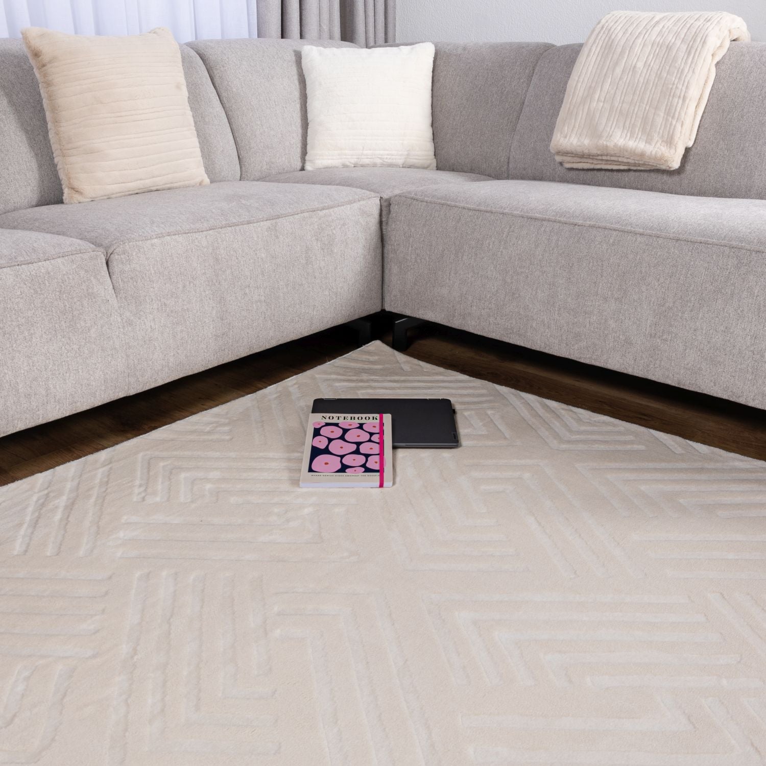 Crème Tapijt Wasbaar Laagpolig Vloerkleed met Anti Slip Omid Japandi Stijl Wasbaar op 30° - Omid Carpets
