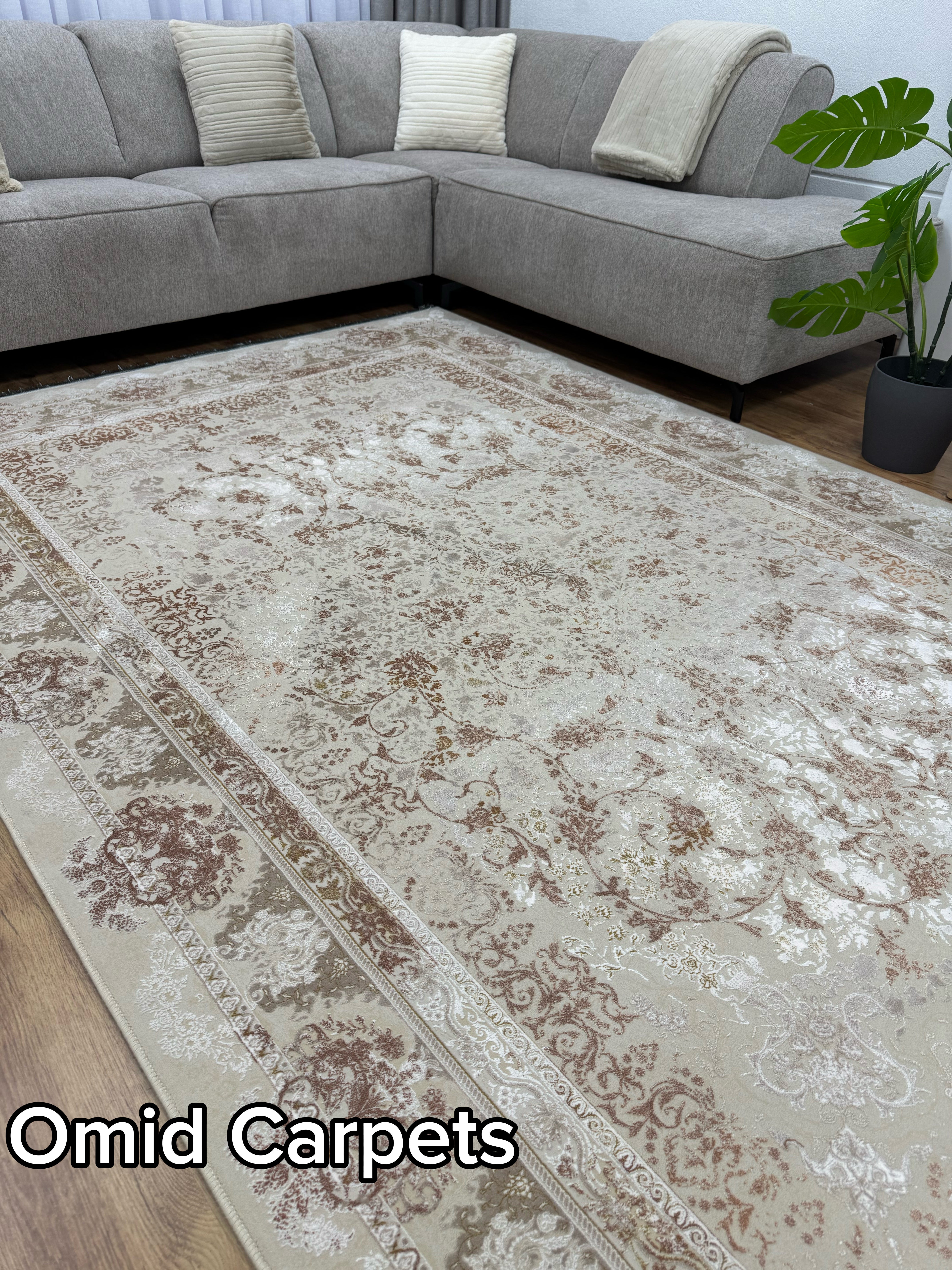 قالین 1200 شانه * Beige Tapijt Laagpolig Klassiek Vloerkleed - Omid Premium Classic Hand Look - 3 Miljoen punten/m² - Omid Carpets
