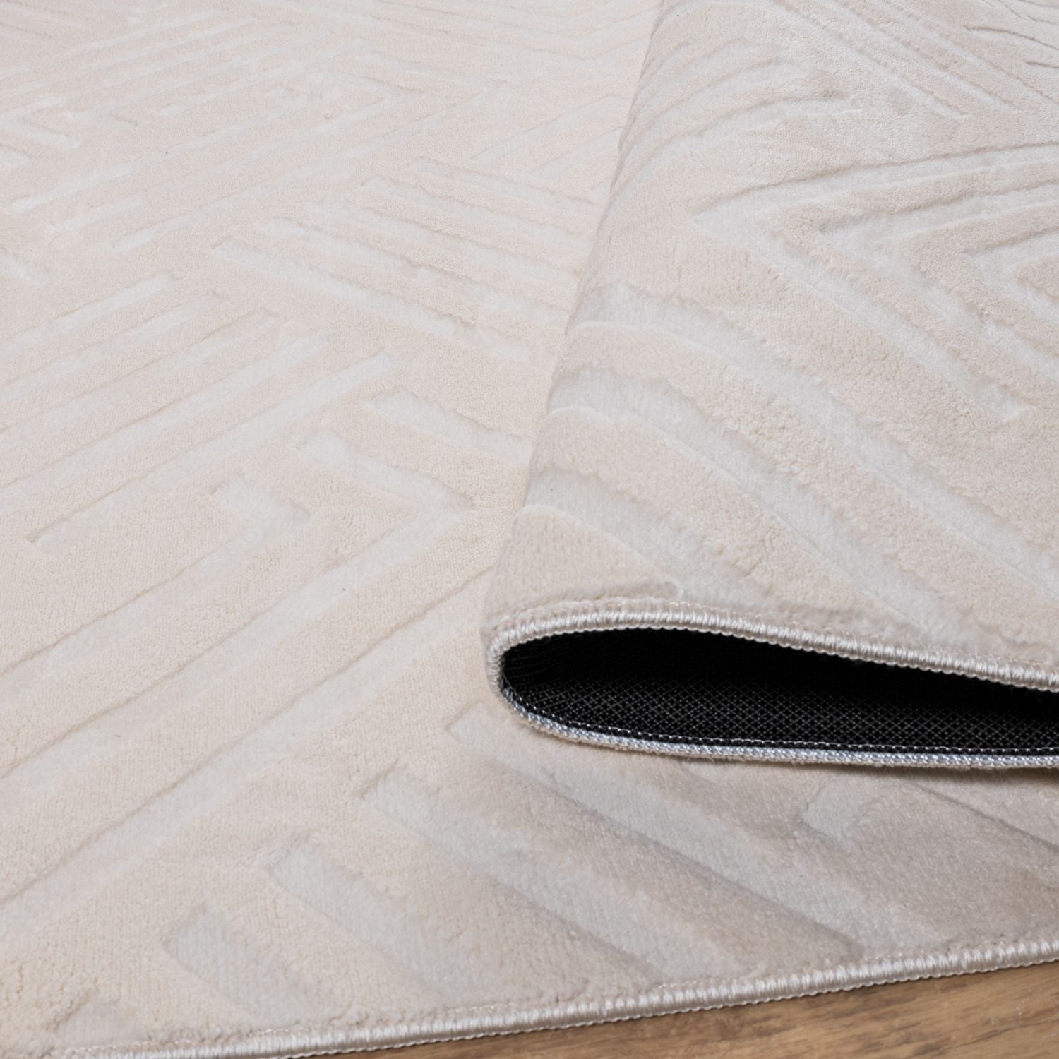 Crème Tapijt Wasbaar Laagpolig Vloerkleed met Anti Slip Omid Japandi Stijl Wasbaar op 30° - Omid Carpets