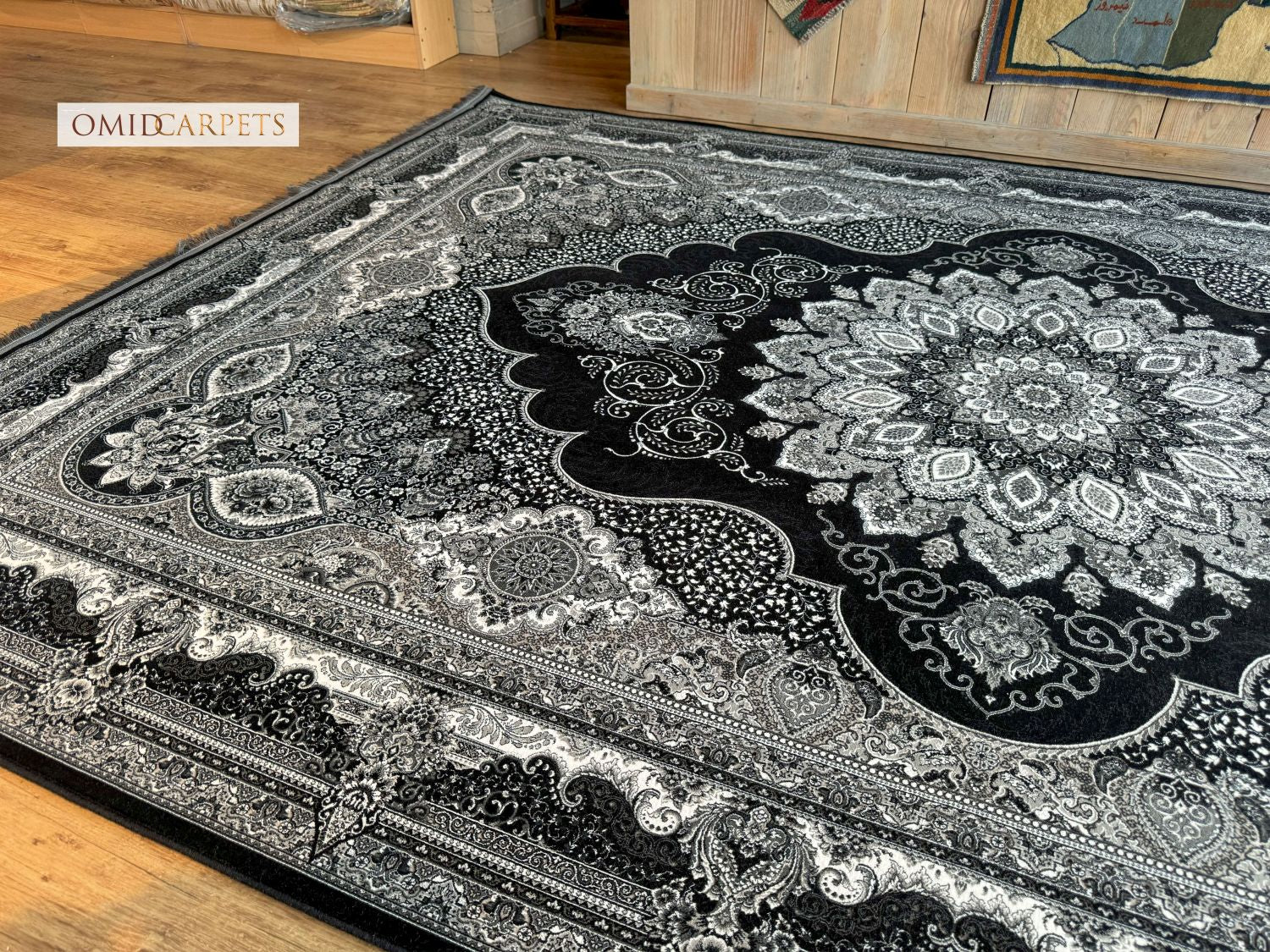 قالین 1200 شانه * Zwart Tapijt Laagpolig Klassiek Vloerkleed - Omid Premium Classic Hand Look - 3 Miljoen punten/m²