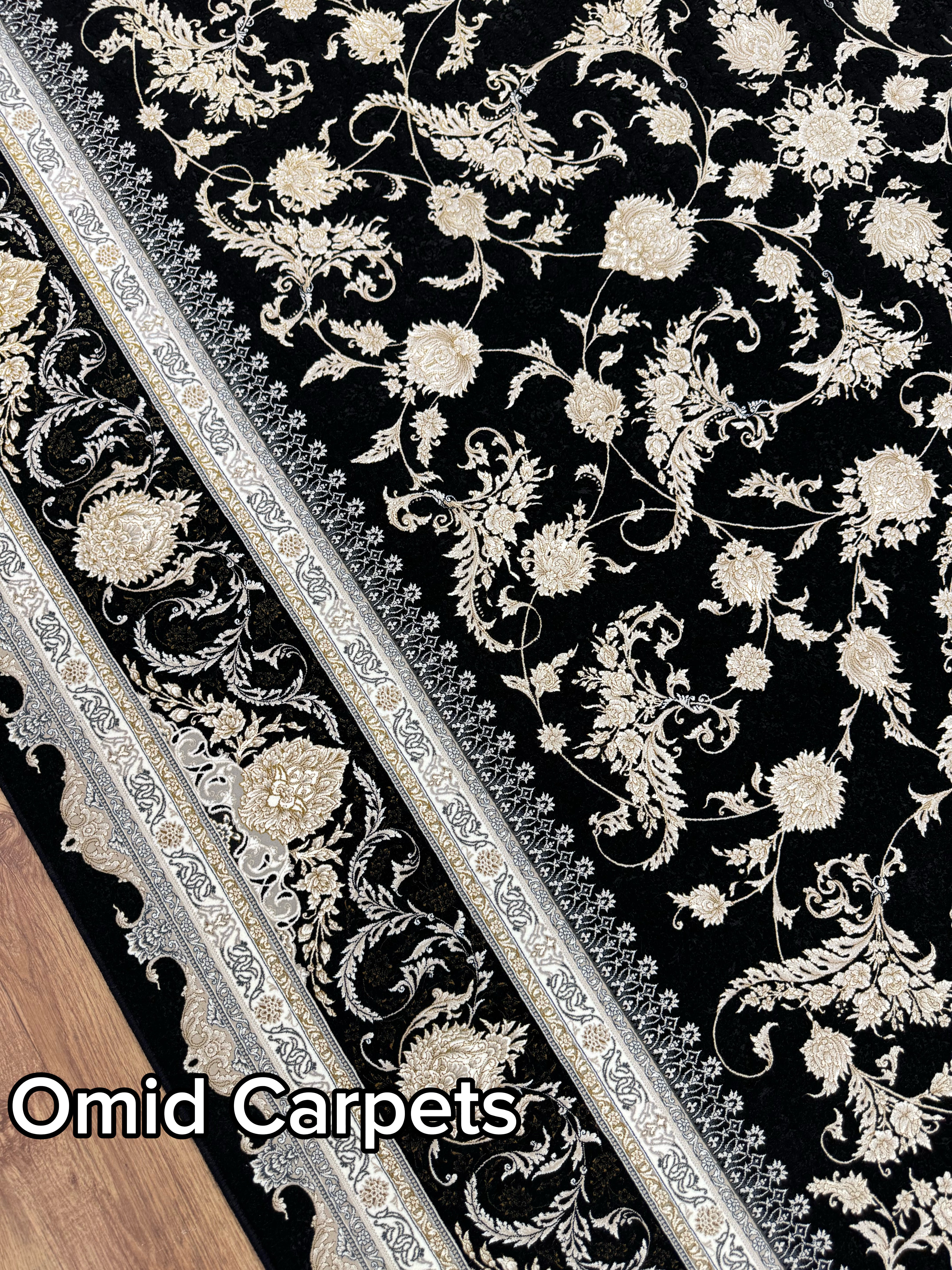 قالین 1500 شانه * Zwart Tapijt Laagpolig Klassiek Vloerkleed - Omid Premium Classic Hand Look - 4,5 Miljoen punten/m² - Omid Carpets