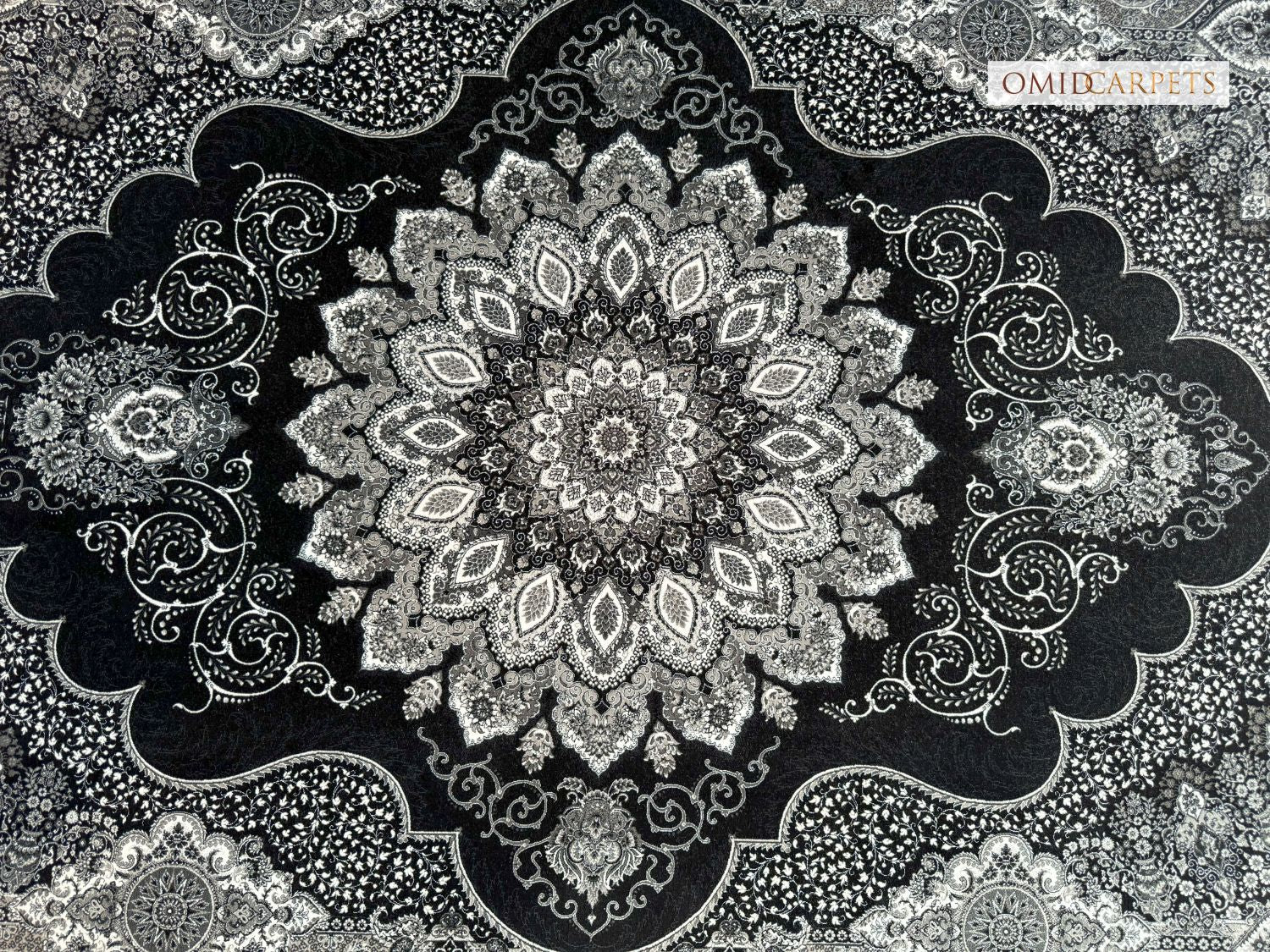 قالین 1200 شانه * Zwart Tapijt Laagpolig Klassiek Vloerkleed - Omid Premium Classic Hand Look - 3 Miljoen punten/m²