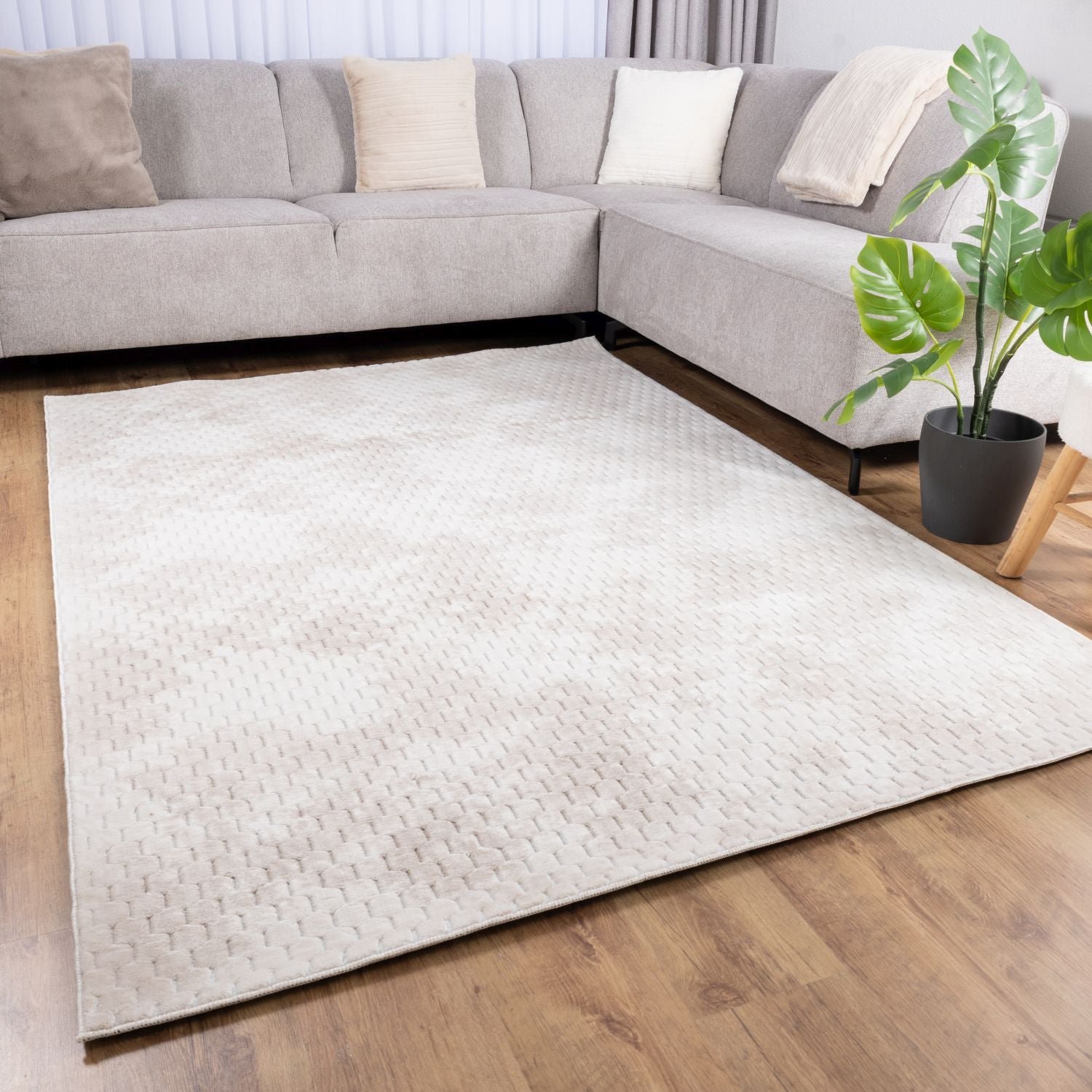 Crème Tapijt Wasbaar Laagpolig Vloerkleed met Anti Slip Omid Modula Wasbaar op 30° - Omid Carpets