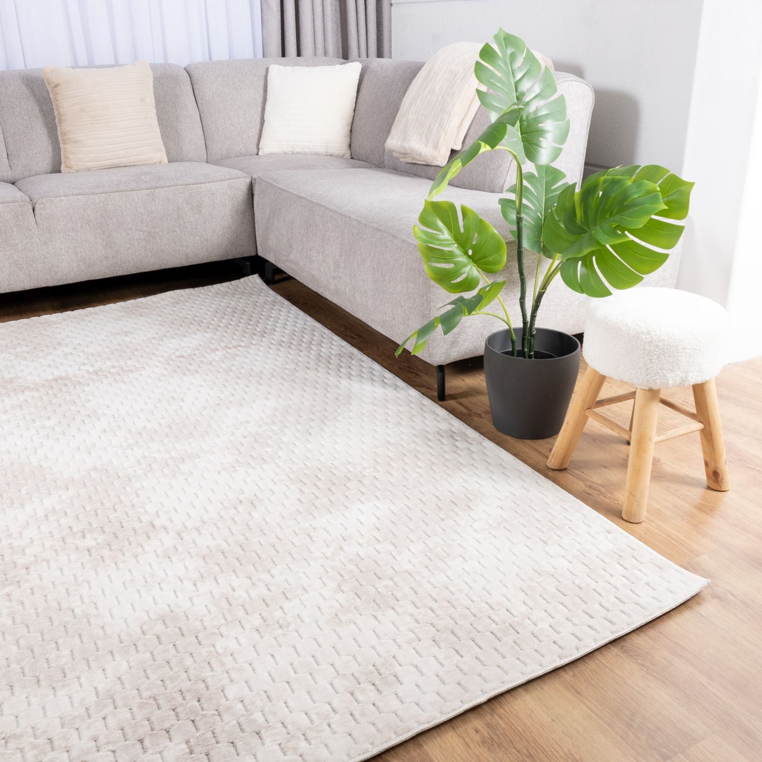 Crème Tapijt Wasbaar Laagpolig Vloerkleed met Anti Slip Omid Modula Wasbaar op 30° - Omid Carpets