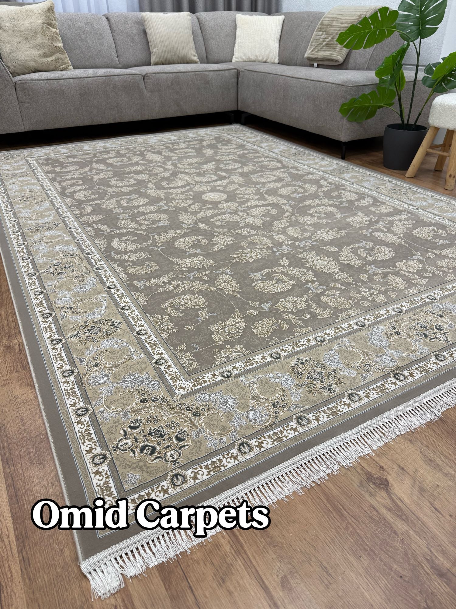قالین 1500 شانه * Beige Tapijt Laagpolig Klassiek Vloerkleed - Omid Premium Classic Hand Look - 4,5 Miljoen punten/m²
