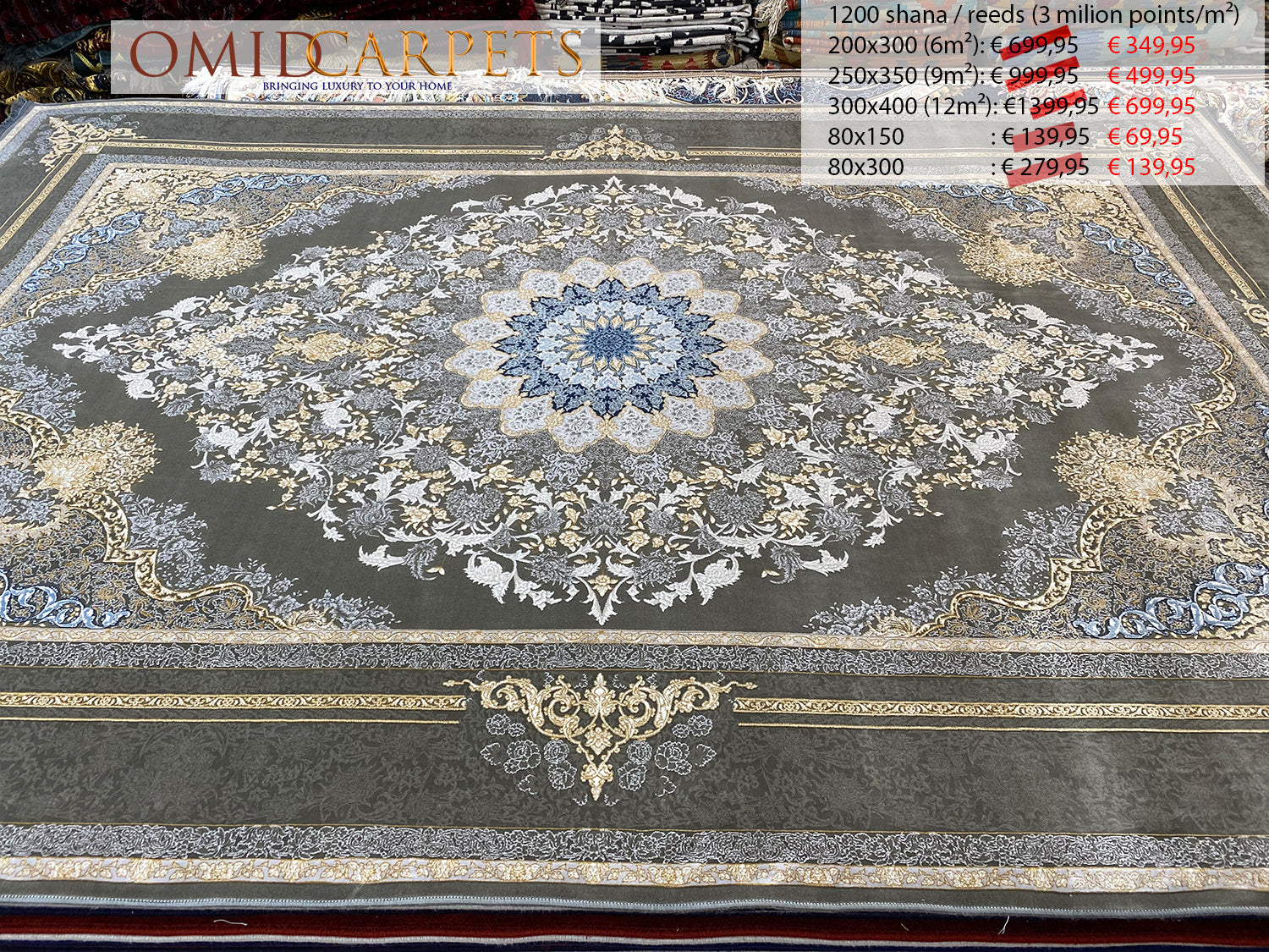 قالین 1200 شانه * Grijs Tapijt Laagpolig Klassiek Vloerkleed - Omid Premium Classic Hand Look - 3 Miljoen punten/m²