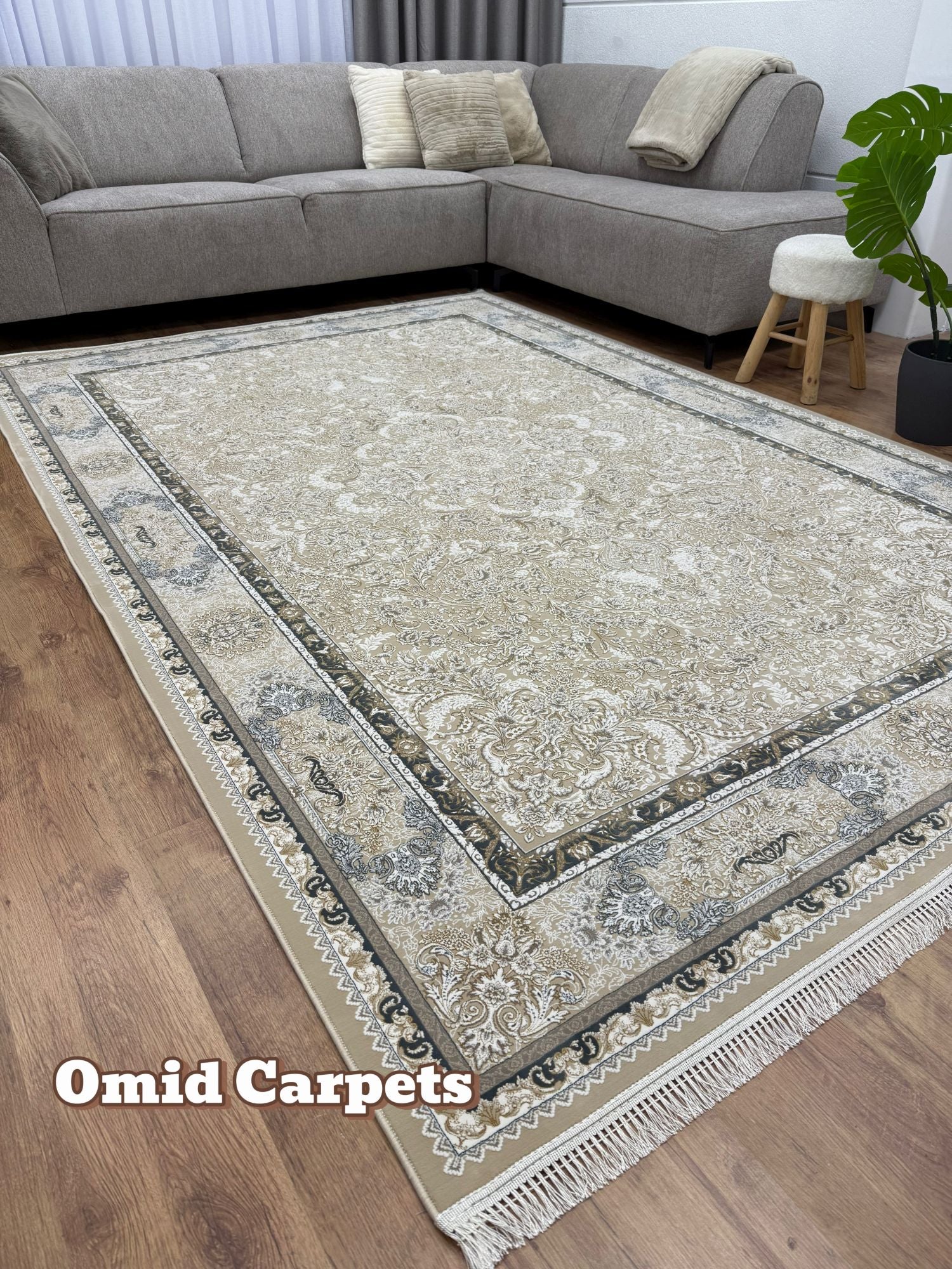 قالین 1500 شانه * Beige Tapijt Laagpolig Klassiek Vloerkleed - Omid Premium Classic Hand Look - 4,5 Miljoen punten/m²