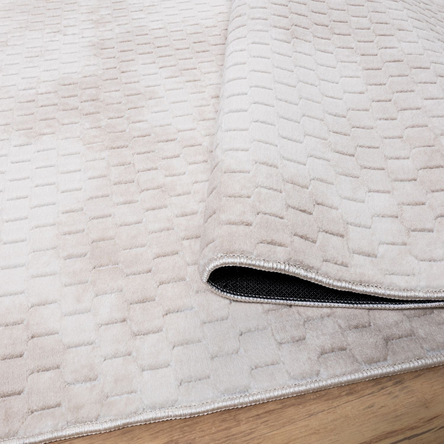 Crème Tapijt Wasbaar Laagpolig Vloerkleed met Anti Slip Omid Modula Wasbaar op 30° - Omid Carpets