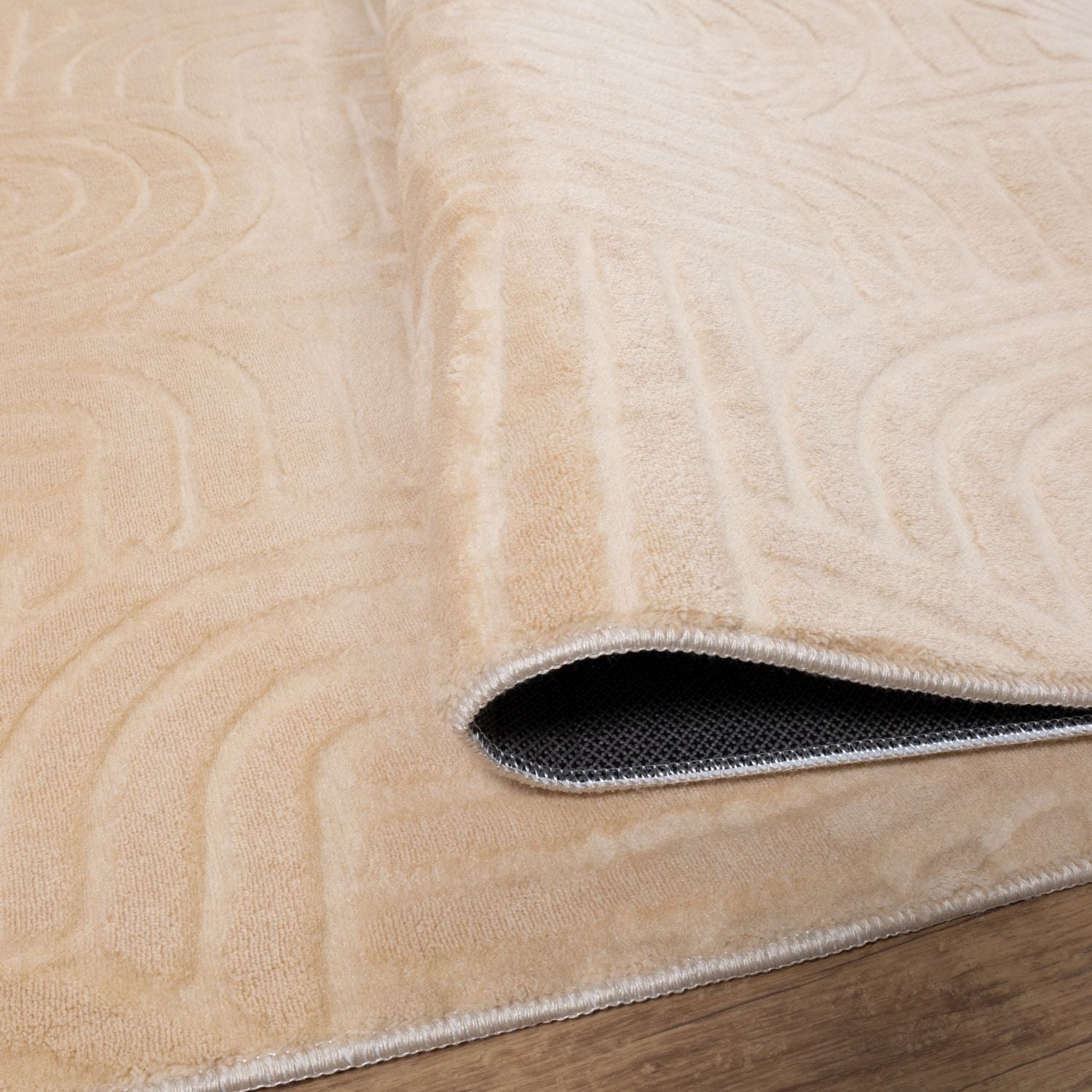 Beige Tapijt Wasbaar Laagpolig Vloerkleed met Anti Slip Omid Japandi Stijl Wasbaar op 30° - Omid Carpets