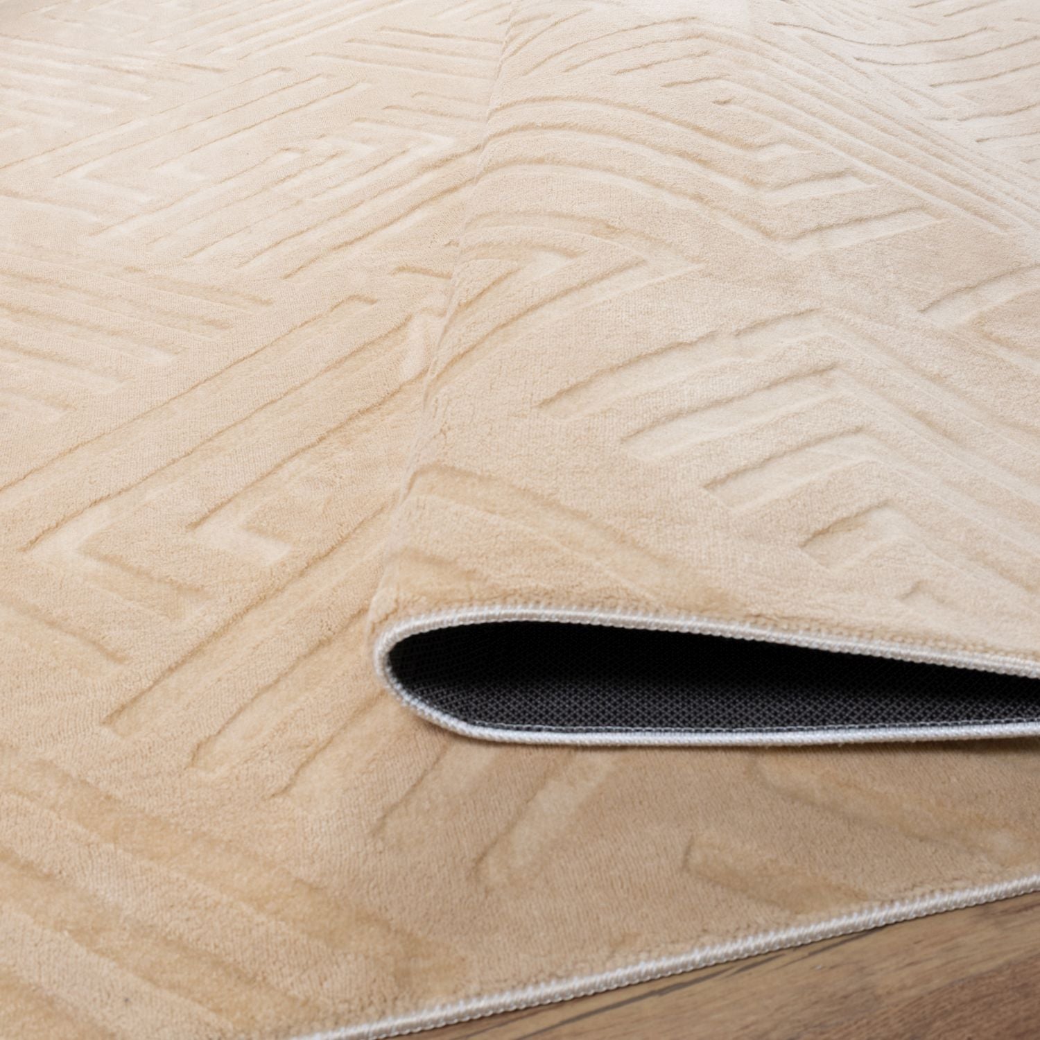 Beige Tapijt Wasbaar Laagpolig Vloerkleed met Anti Slip Omid Japandi Stijl Wasbaar op 30° - Omid Carpets