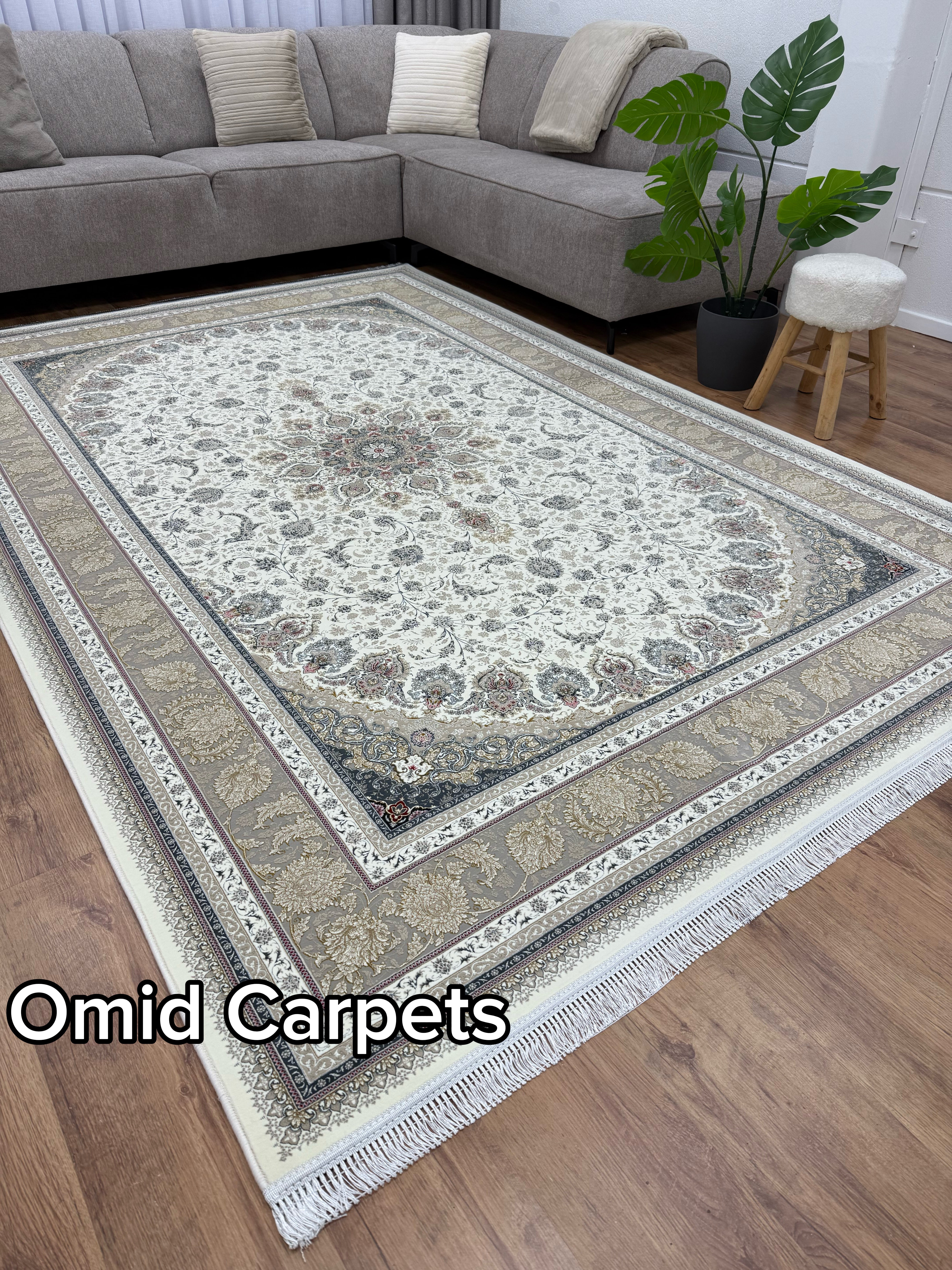 قالین 1500 شانه * Crème Teppich Niedrigflor Klassischer Teppich - Omid Premium Classic Hand Look - 4,5 Millionen Punkte/m²