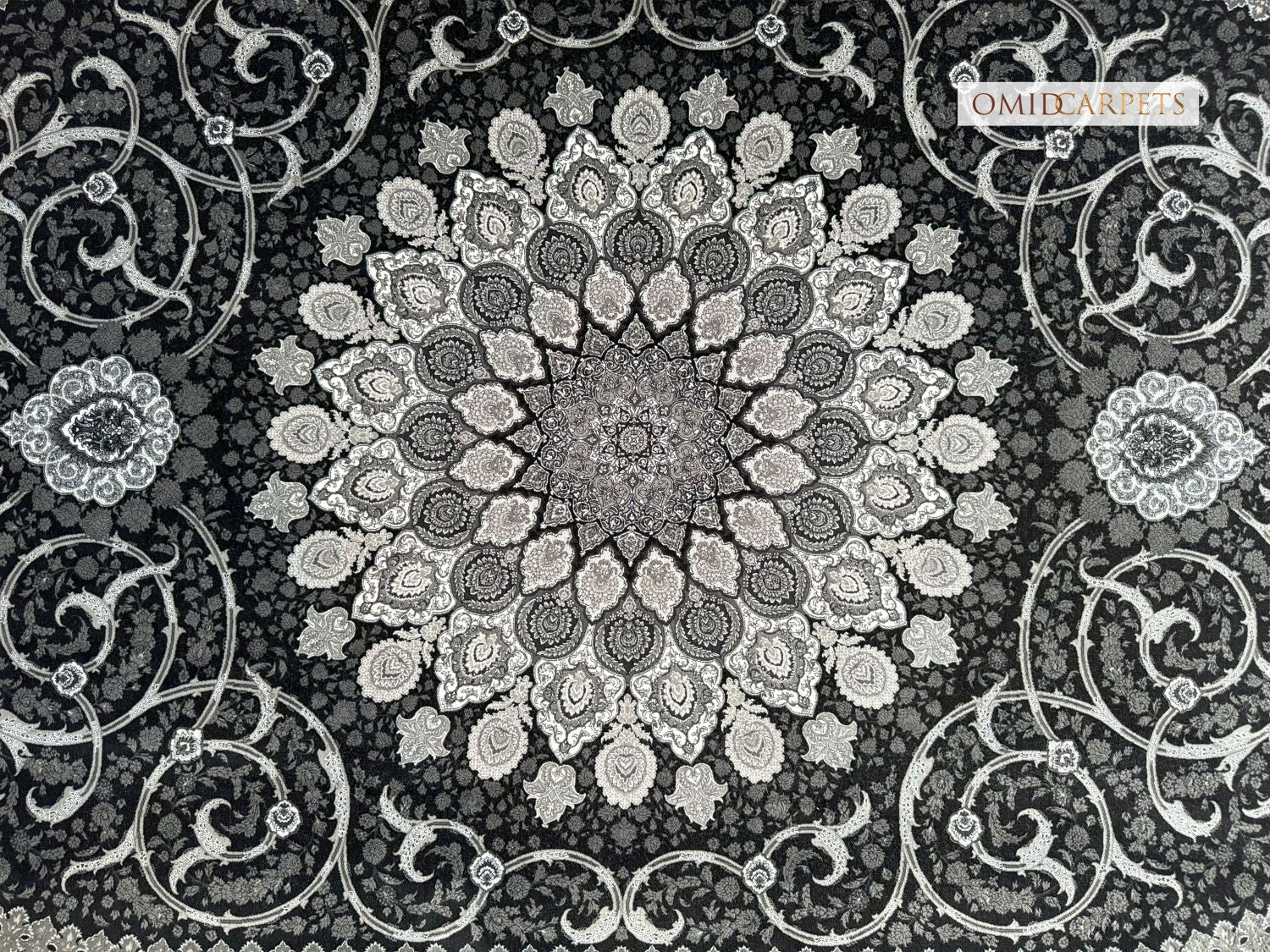 قالین 1200 شانه * Zwart Tapijt Laagpolig Klassiek Vloerkleed - Omid Premium Classic Hand Look - 3 Miljoen punten/m²