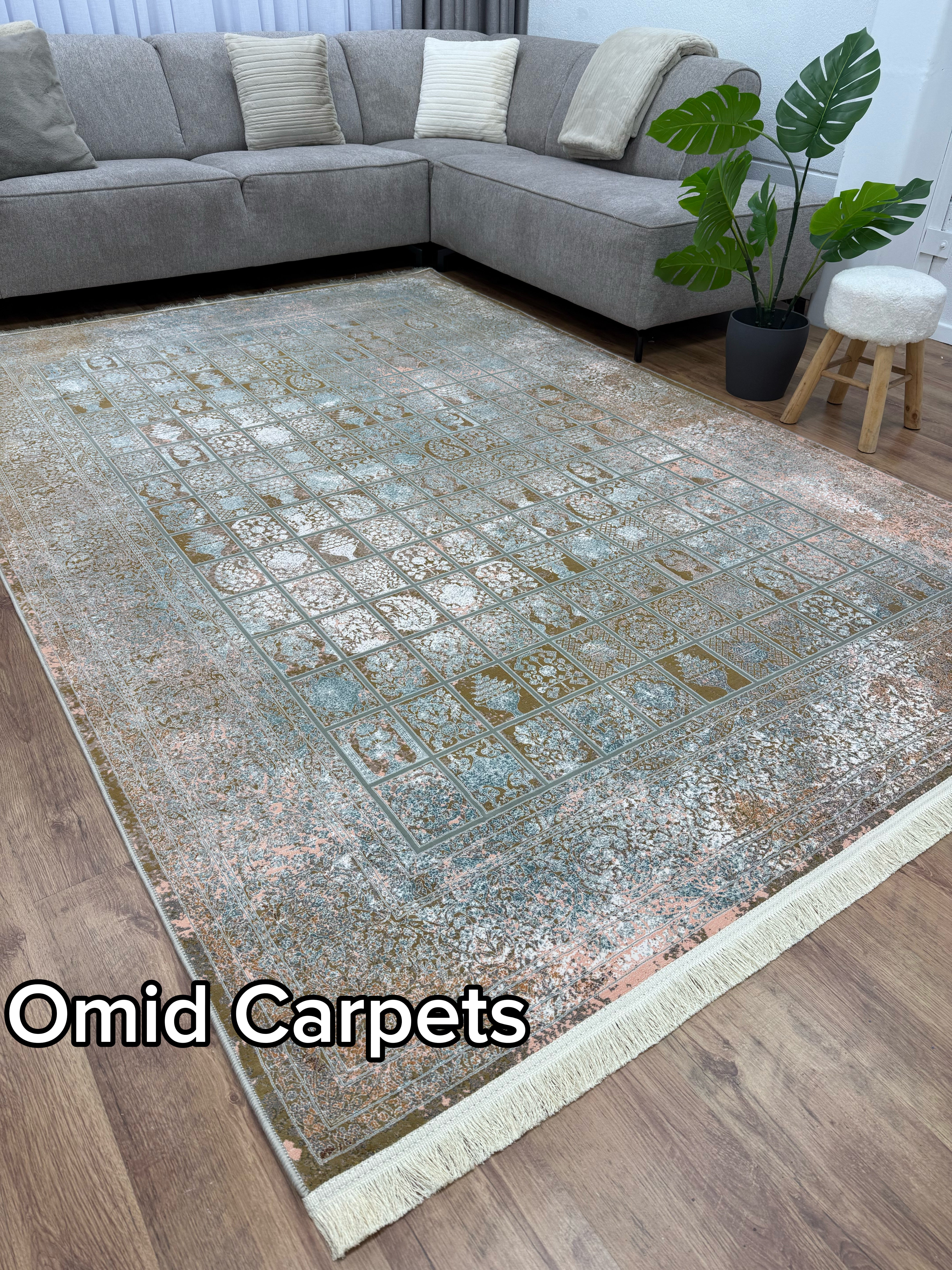 Beige Teppich 1200 Kämme * Niedrigflor Klassischer Teppich - Omid Premium Classic Hand Look - 3 Millionen Punkte/m²