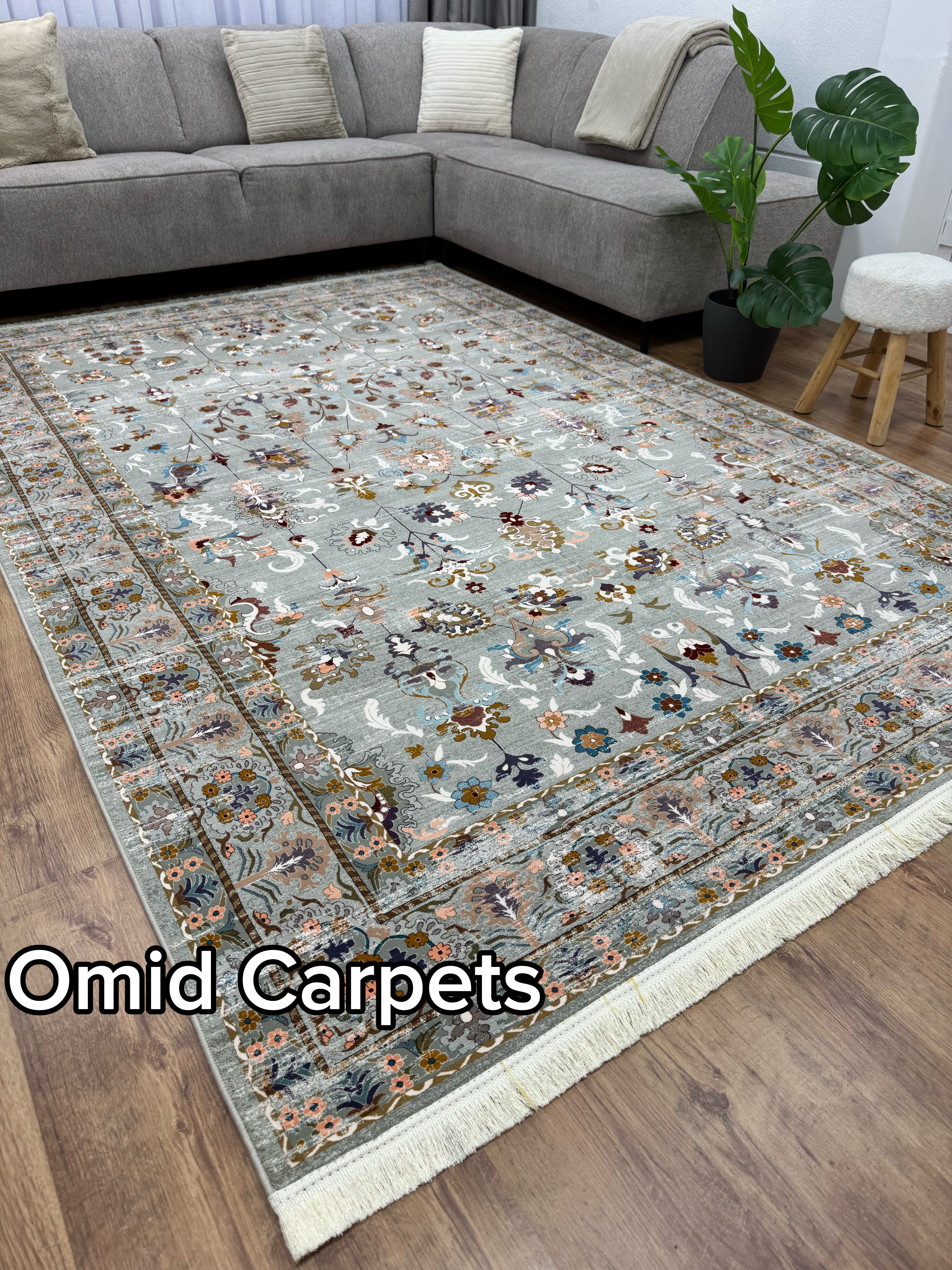 1200 Ketteln Grijs Teppich Niedrigflor Klassischer Teppich - Omid Premium Classic Hand Look - 3 Millionen Punkte/m²