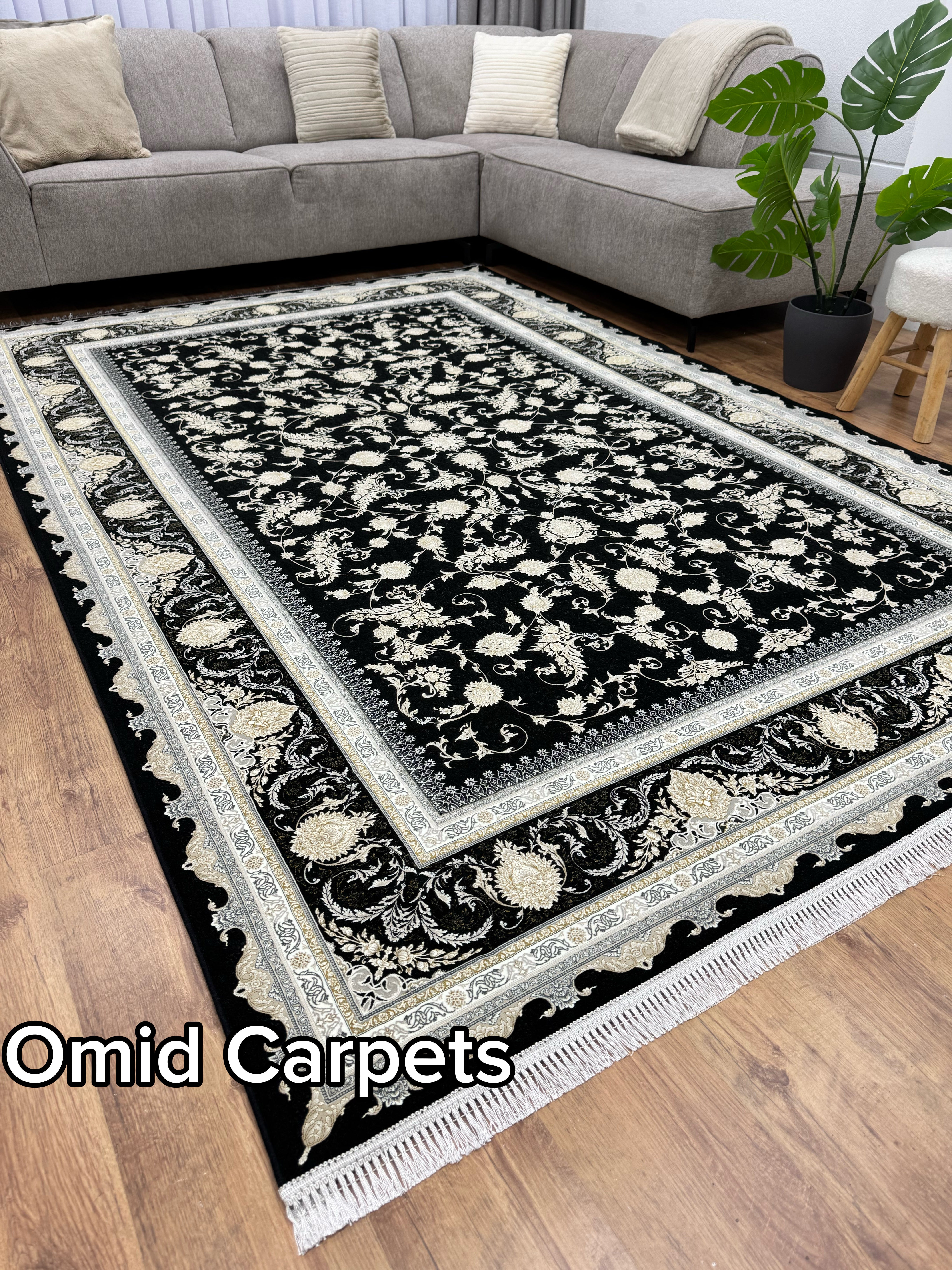 قالین 1500 شانه * Zwart Tapijt Laagpolig Klassiek Vloerkleed - Omid Premium Classic Hand Look - 4,5 Miljoen punten/m² - Omid Carpets