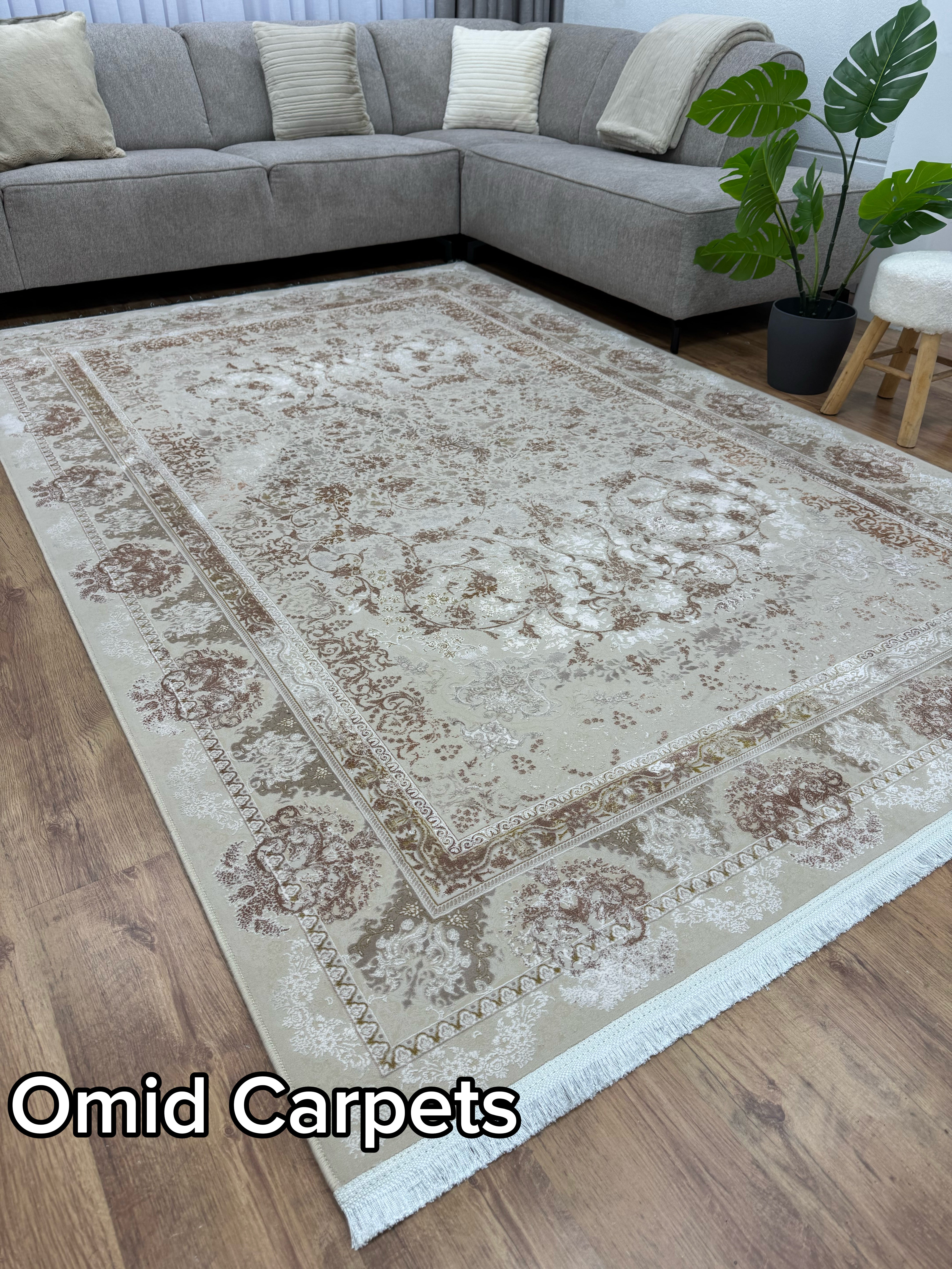 قالین 1200 شانه * Beige Tapijt Laagpolig Klassiek Vloerkleed - Omid Premium Classic Hand Look - 3 Miljoen punten/m² - Omid Carpets