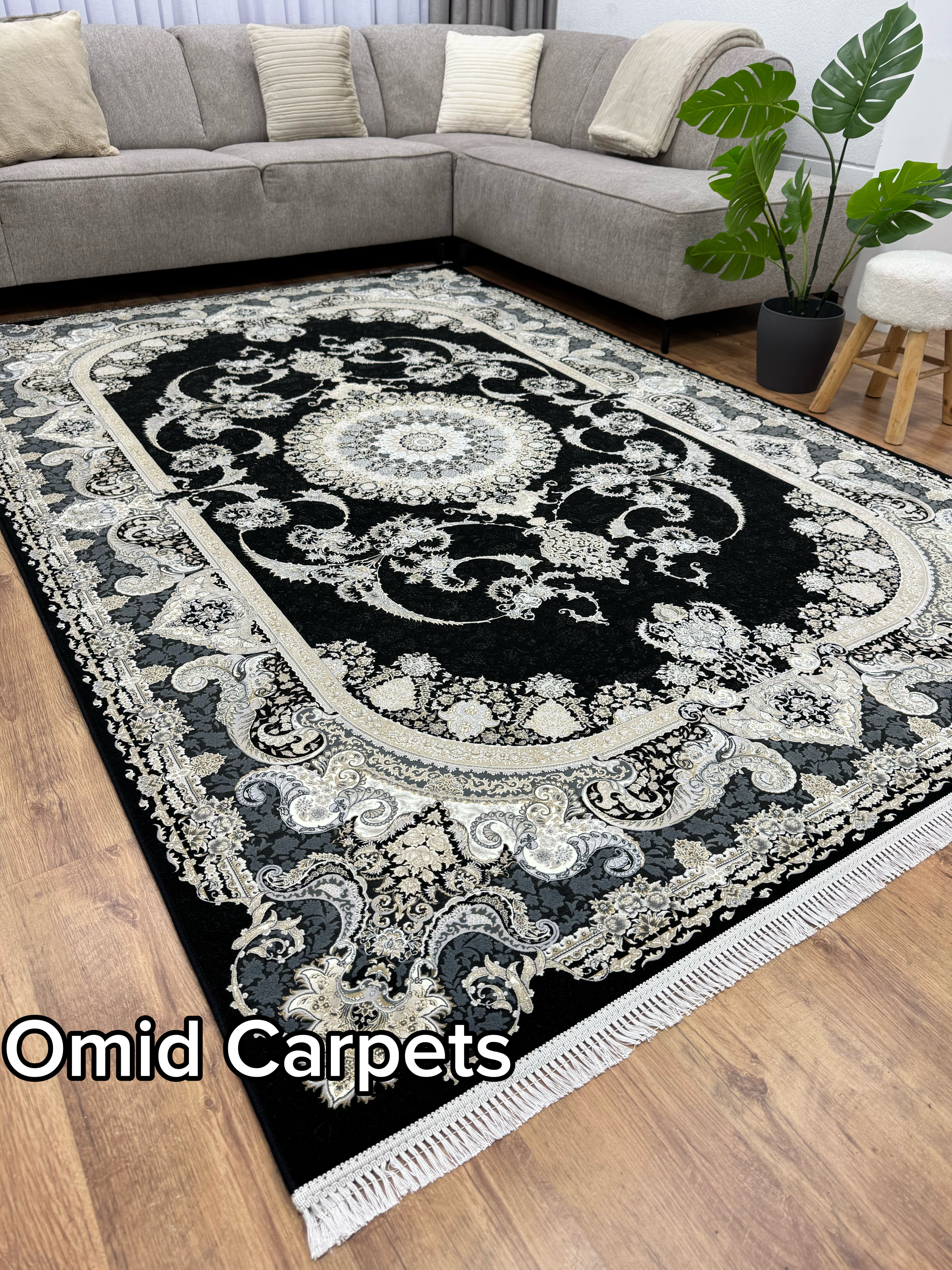 قالین 1500 شانه * Zwart Tapijt Laagpolig Klassiek Vloerkleed - Omid Premium Classic Hand Look - 4,5 Miljoen punten/m² - Omid Carpets