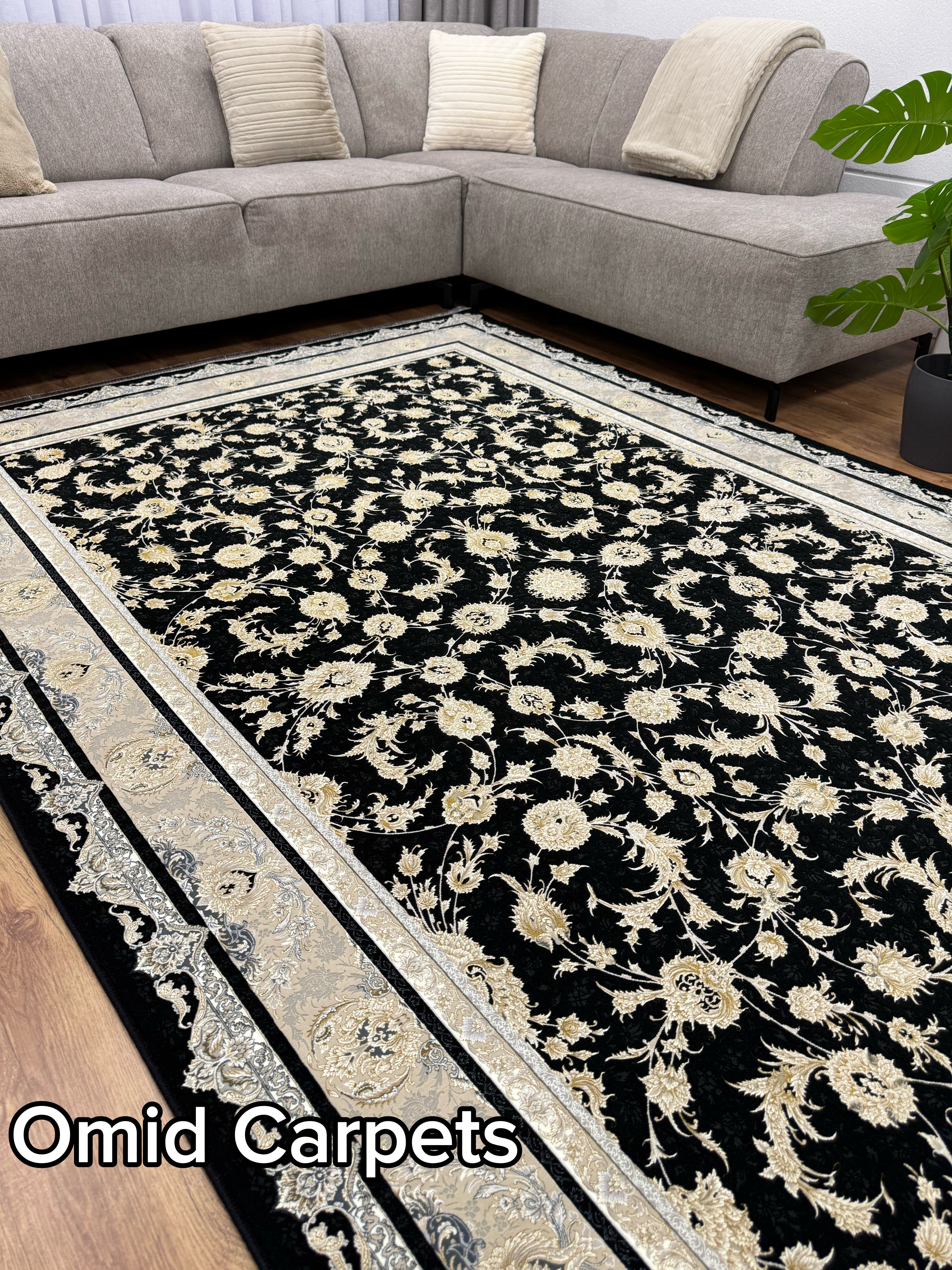 قالین 1500 شانه * Zwart Tapijt Laagpolig Klassiek Vloerkleed - Omid Premium Classic Hand Look - 4,5 Miljoen punten/m² - Omid Carpets
