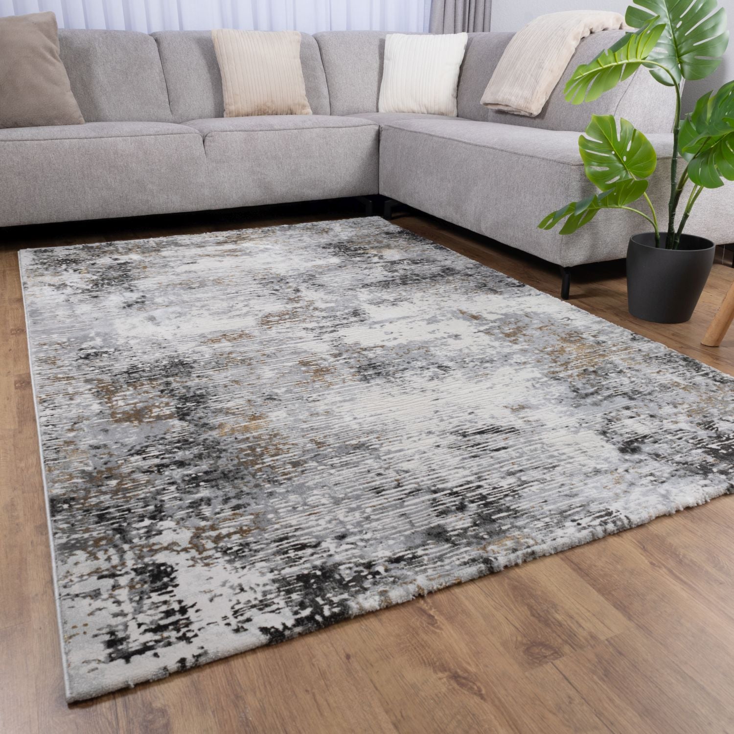 Grijs Tapijt Laagpolig Vloerkleed Omid Abstract Luxury - Omid Carpets