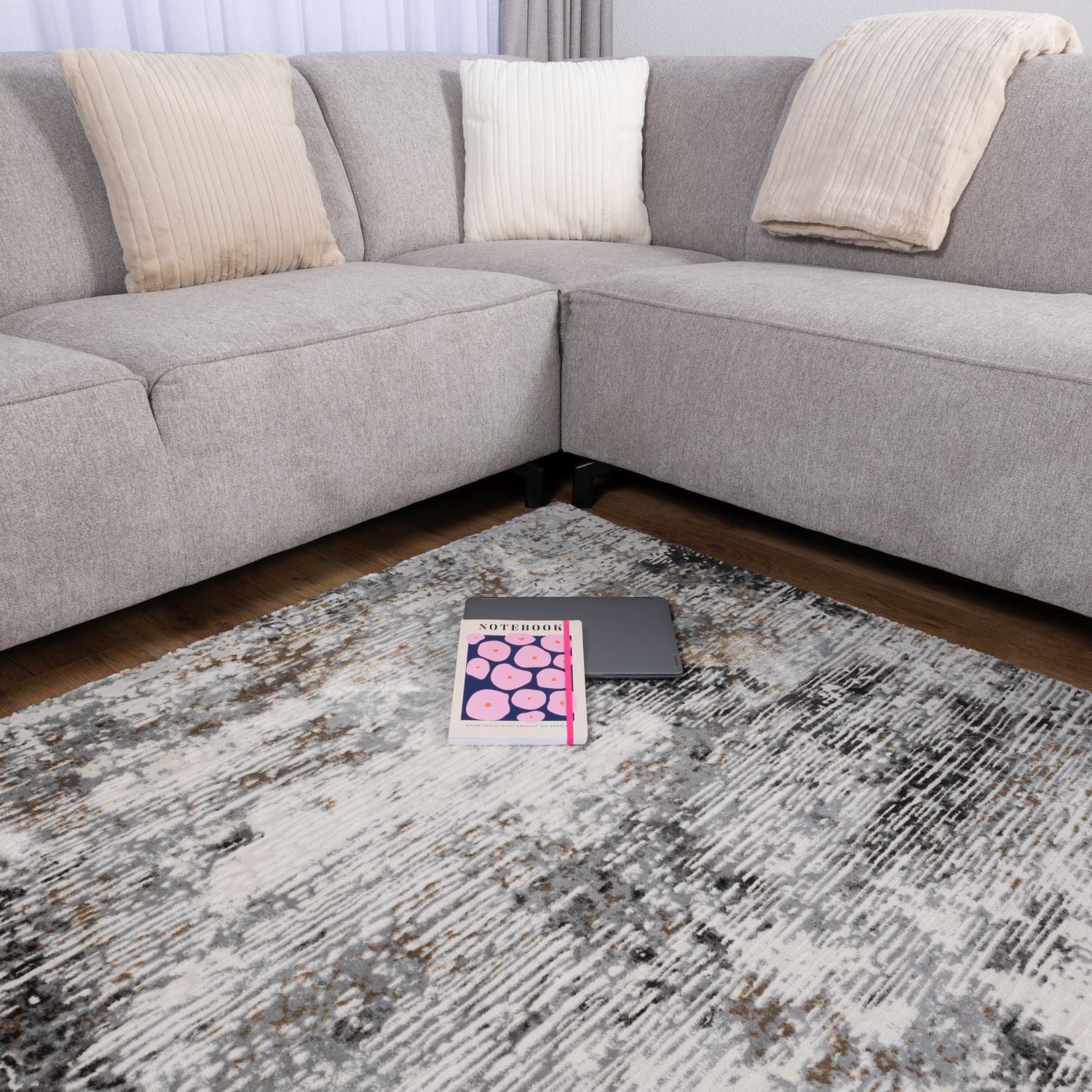 Grijs Tapijt Laagpolig Vloerkleed Omid Abstract Luxury - Omid Carpets