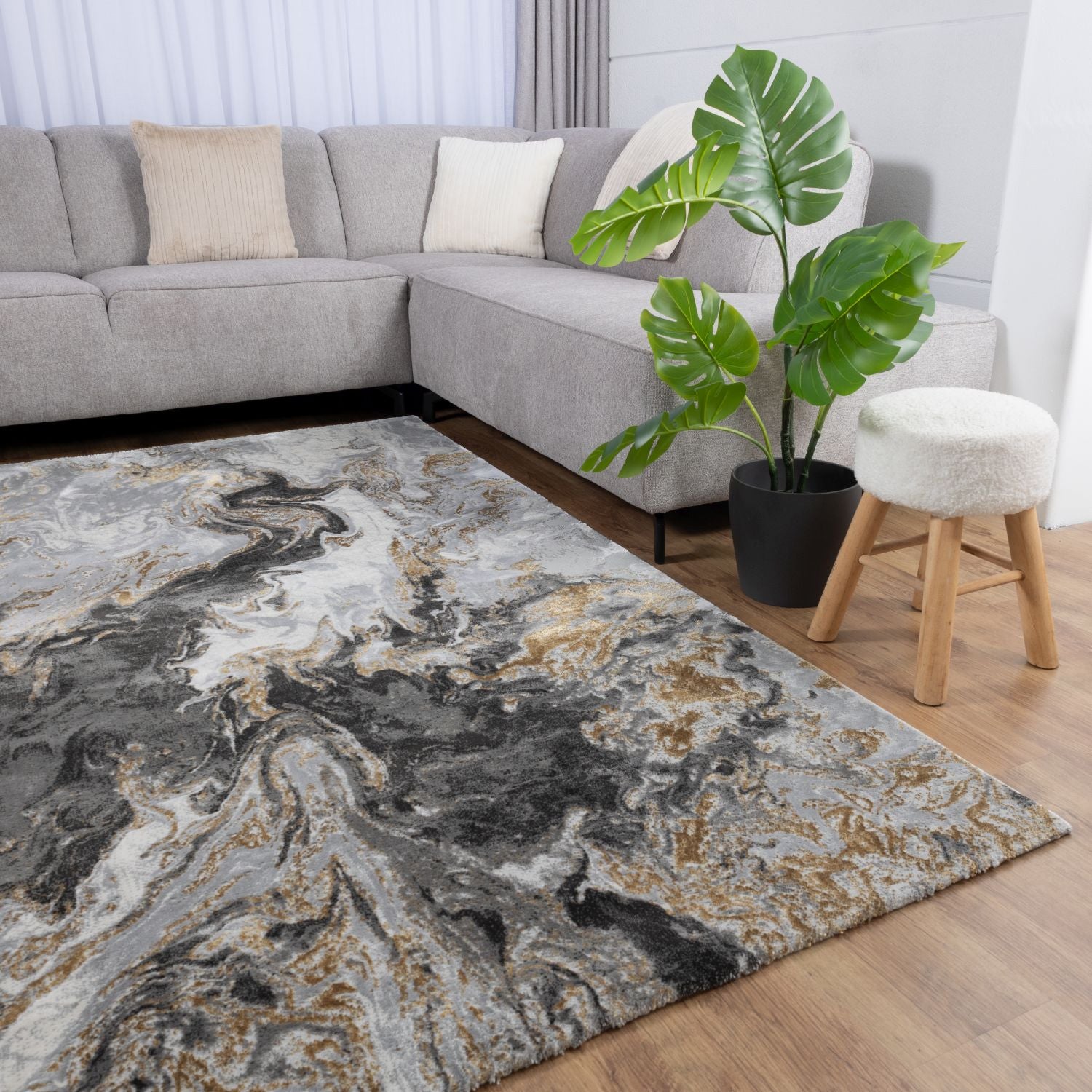 Grijs Tapijt Laagpolig Vloerkleed Omid Abstract Luxury - Omid Carpets