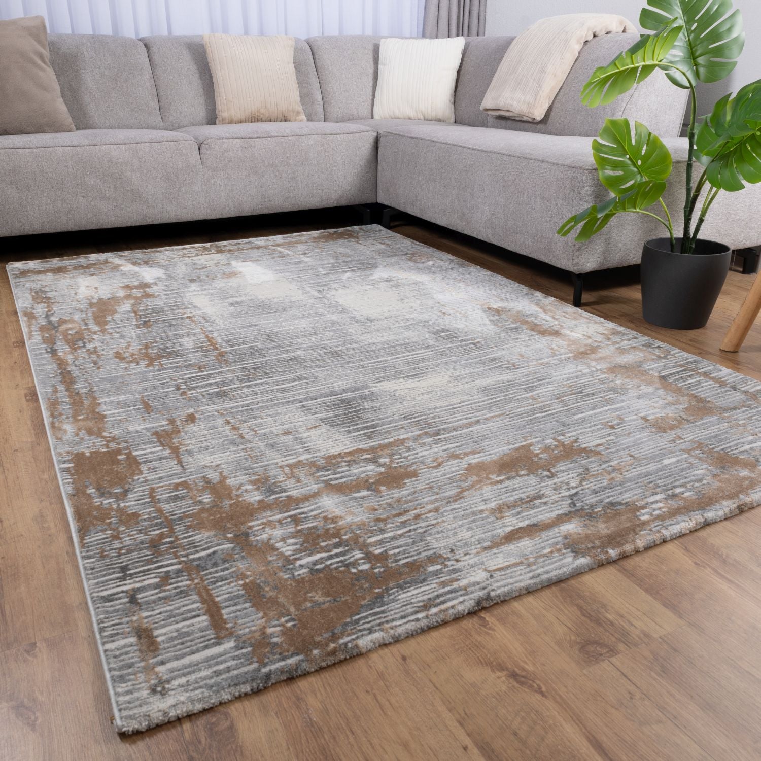 Grijs Tapijt Laagpolig Vloerkleed Omid Abstract Luxury - Omid Carpets