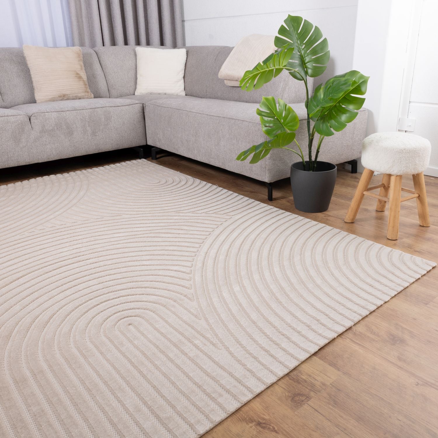 Beige Tapijt Laagpolig Vloerkleed Omid Soft Japandi