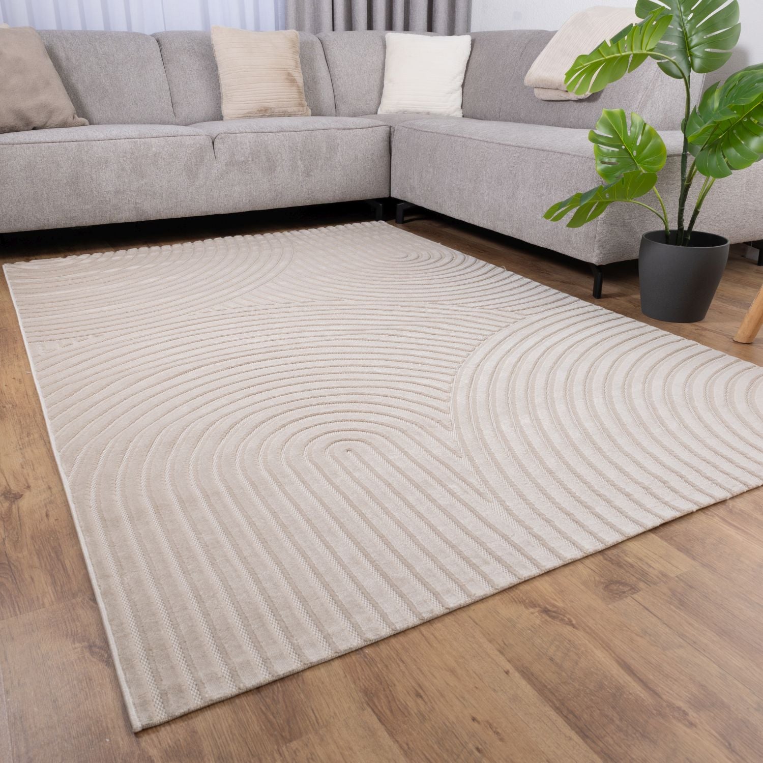 Beige Tapijt Laagpolig Vloerkleed Omid Soft Japandi