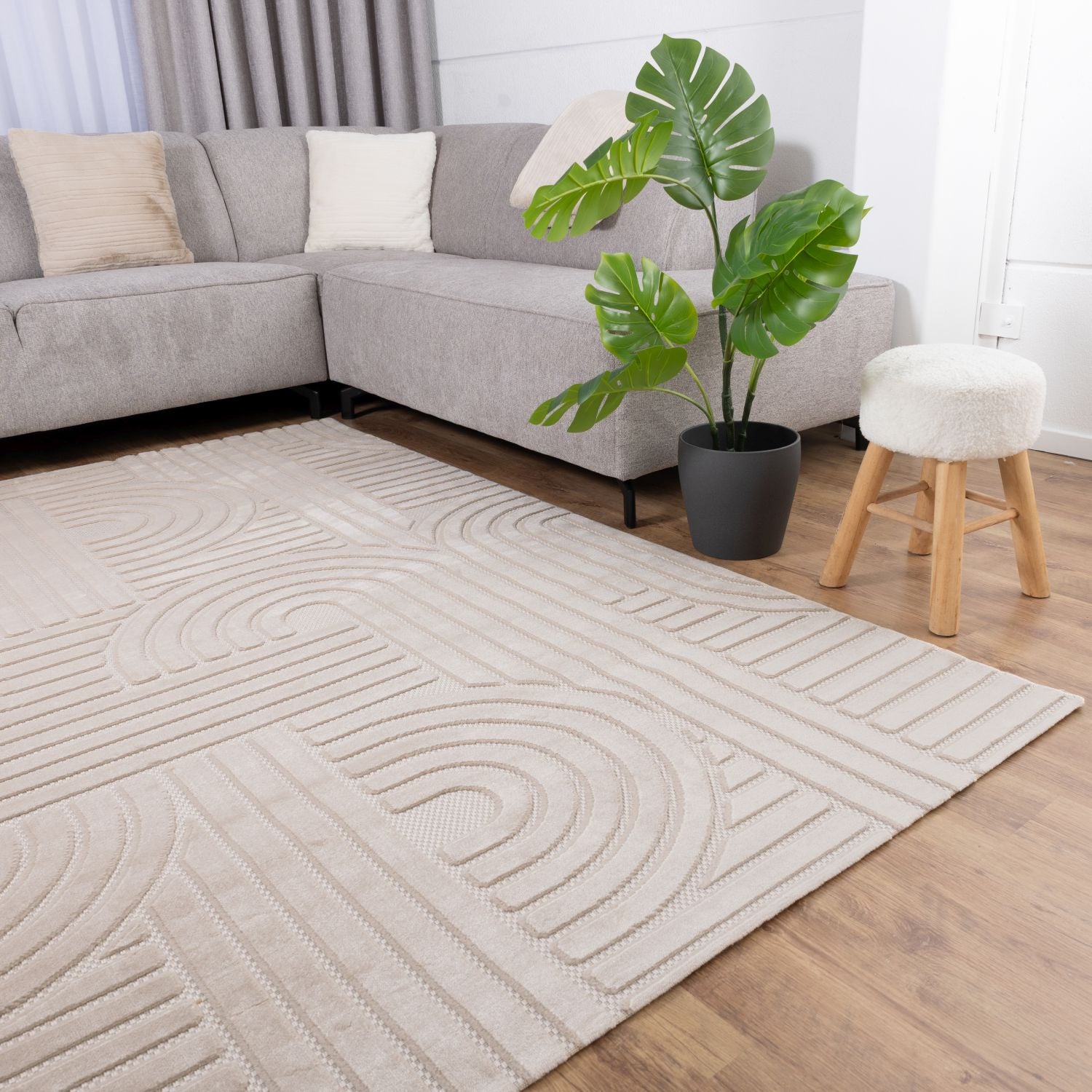 Beige Tapijt Laagpolig Vloerkleed Omid Soft Japandi