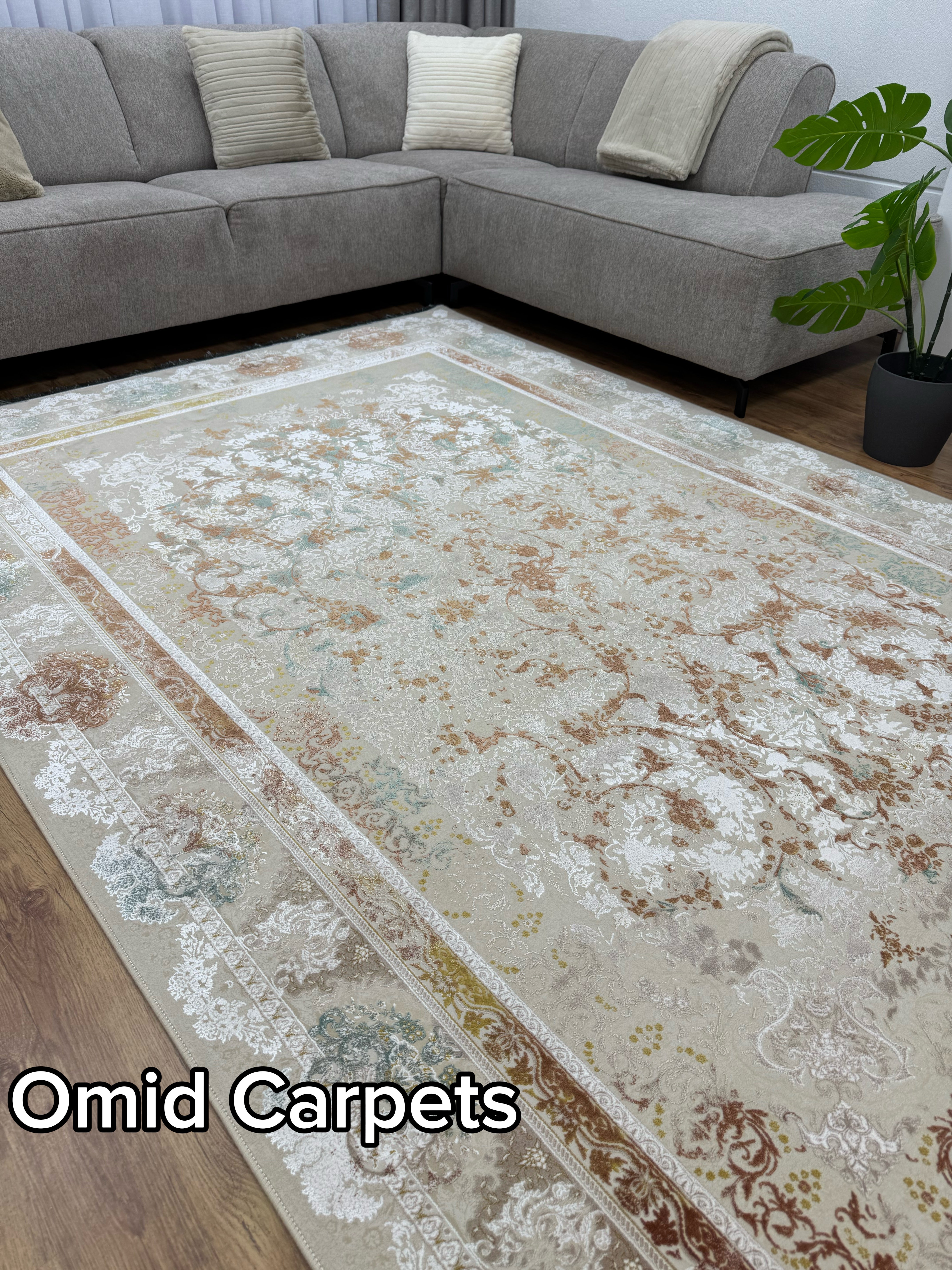 قالین 1200 شانه * Beige Tapijt Laagpolig Klassiek Vloerkleed - Omid Premium Classic Hand Look - 3 Miljoen punten/m² - Omid Carpets