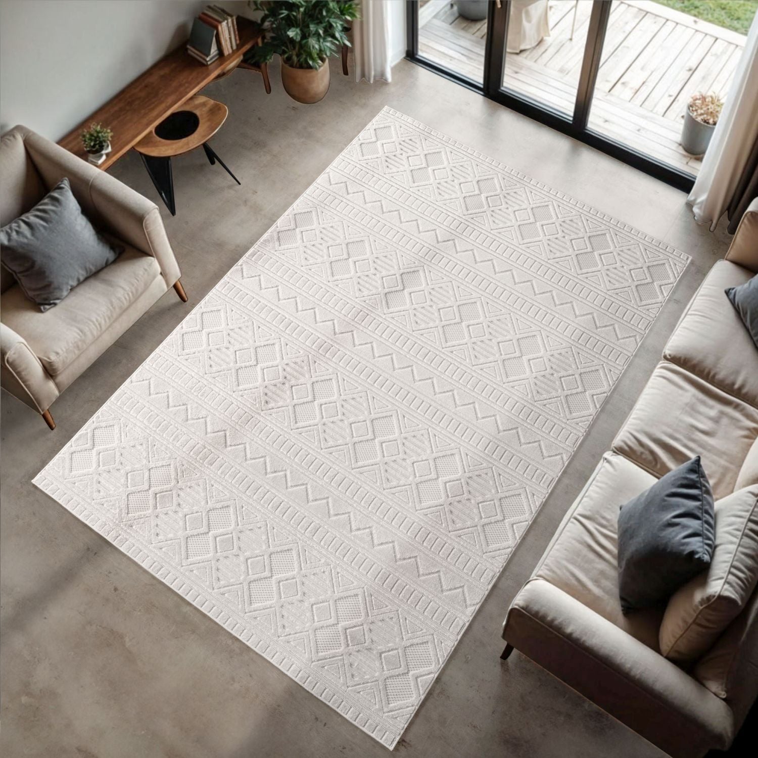 Crème Tapijt Laagpolig Vloerkleed Indoor/Outdoor