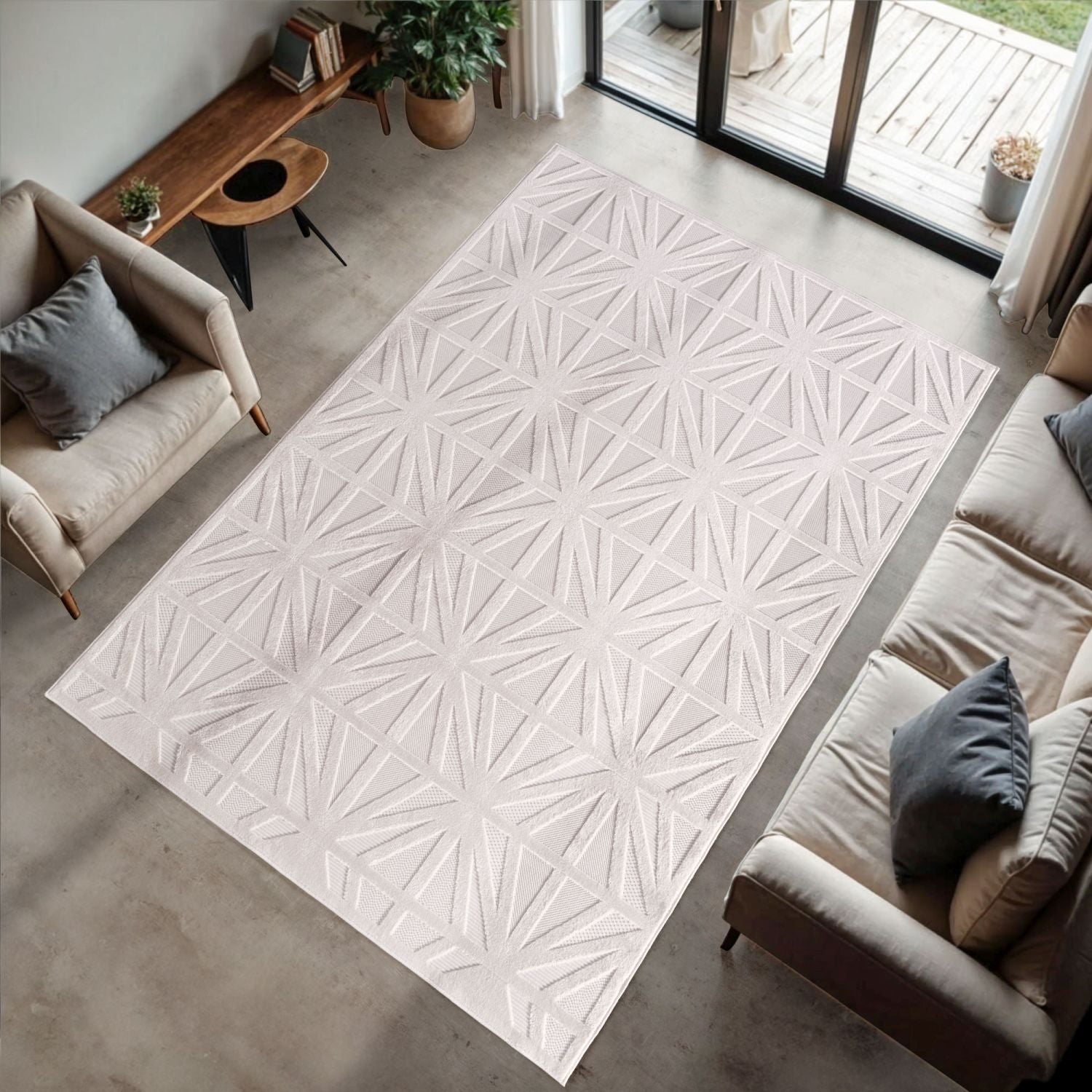 Crème Tapijt Laagpolig Vloerkleed Indoor/Outdoor