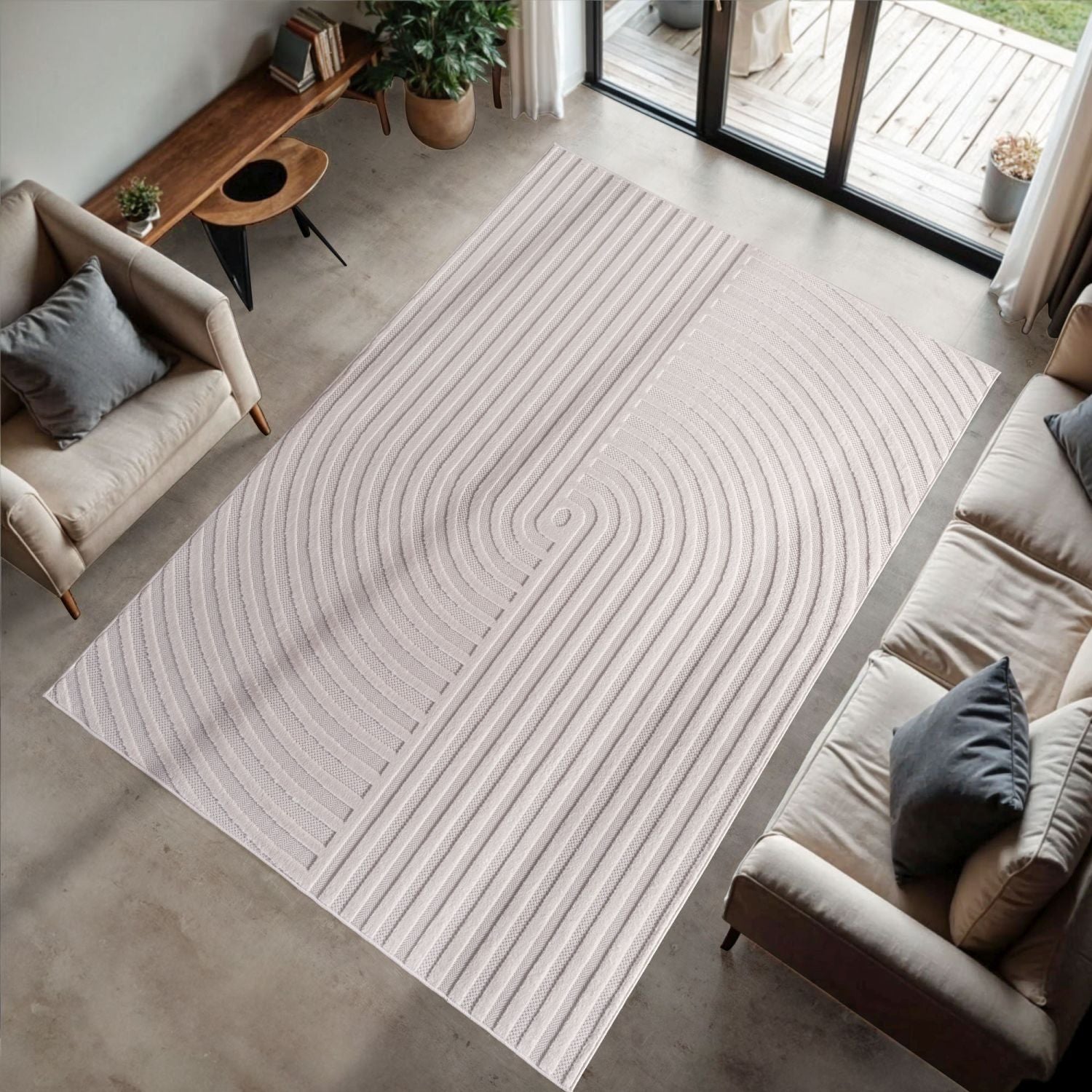 Crème Tapijt Laagpolig Vloerkleed Indoor/Outdoor