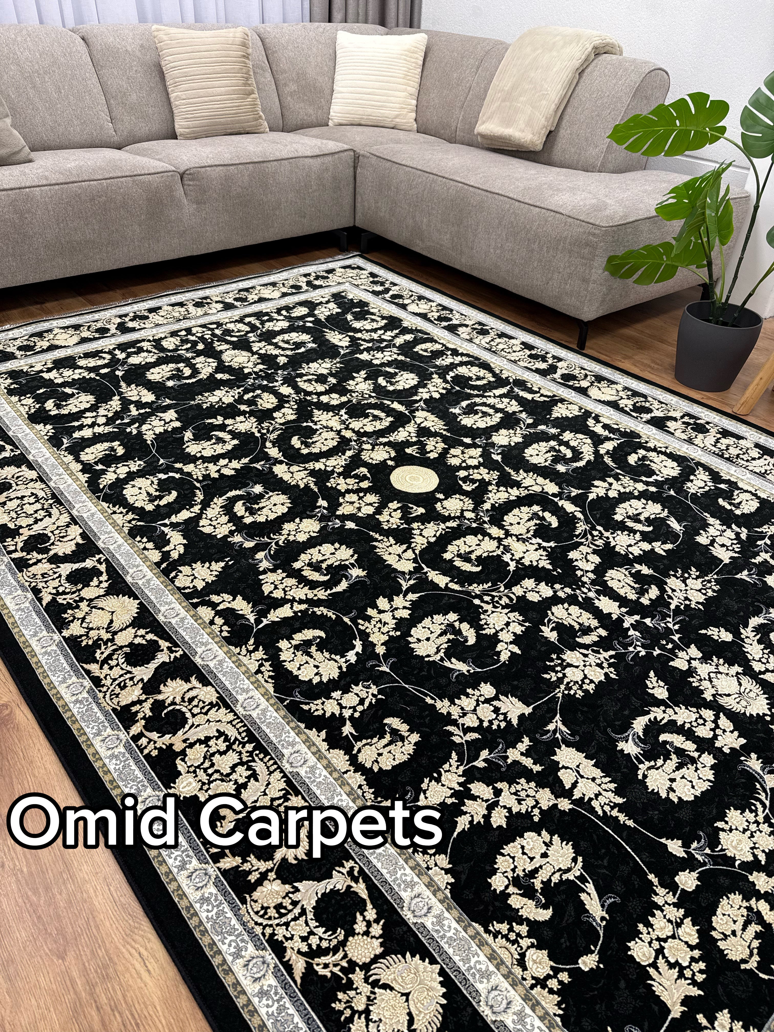 1500 Kämme Teppich * Schwarzer Teppich Niedrigflor Klassischer Teppich - Omid Premium Classic Hand Look - 4,5 Millionen Punkte/m²