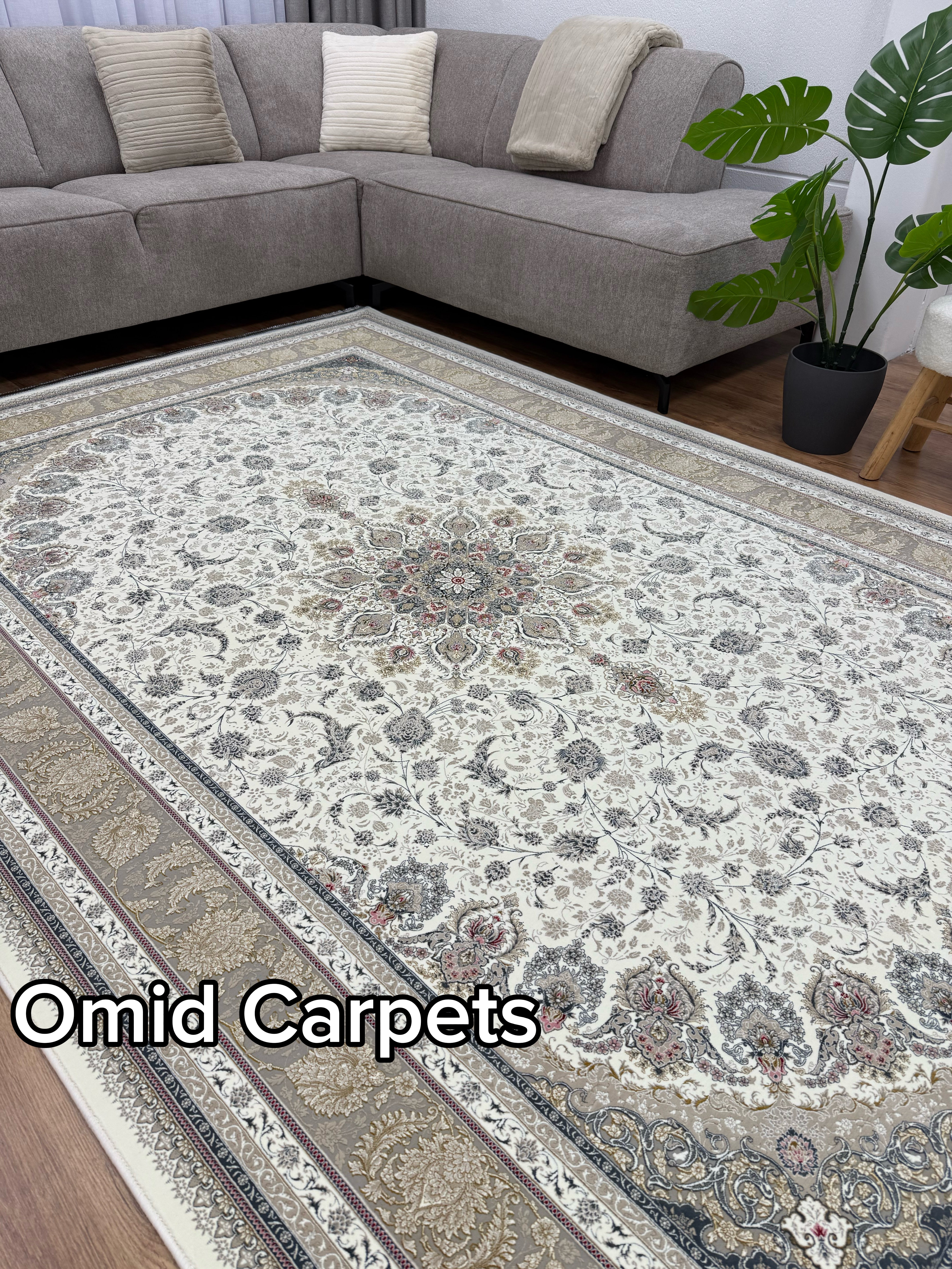 قالین 1500 شانه * Crème Teppich Niedrigflor Klassischer Teppich - Omid Premium Classic Hand Look - 4,5 Millionen Punkte/m²